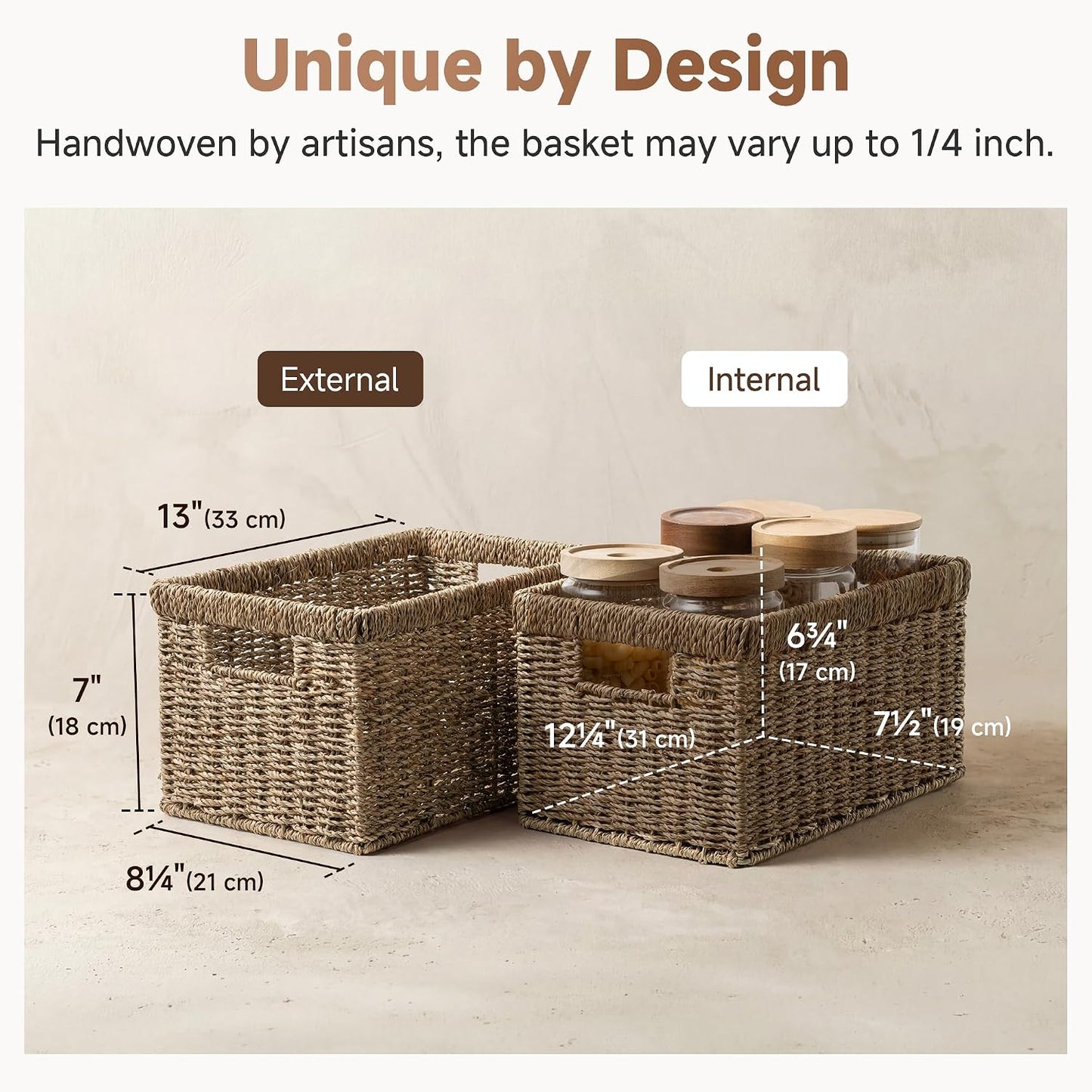 Medium Seagrass Storage Baskets / Natural / 2 x 13