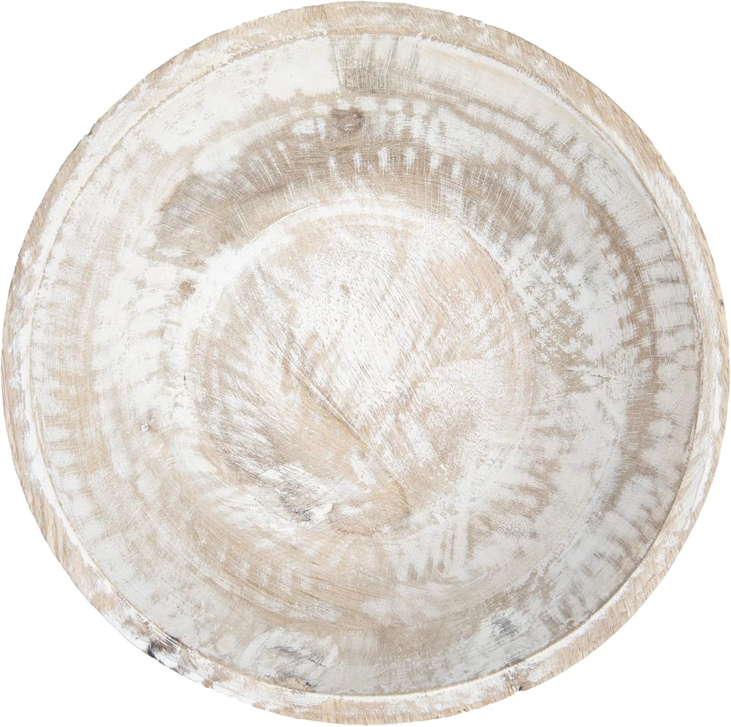 Boho Wood Pedestal Serving Bowl / 9-3/4" Round / White Wash