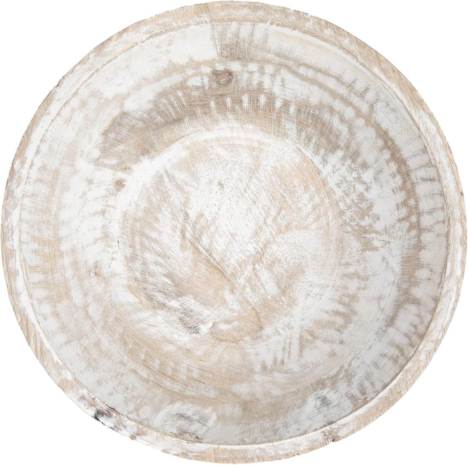 Boho Wood Pedestal Serving Bowl / 9-3/4" Round / White Wash