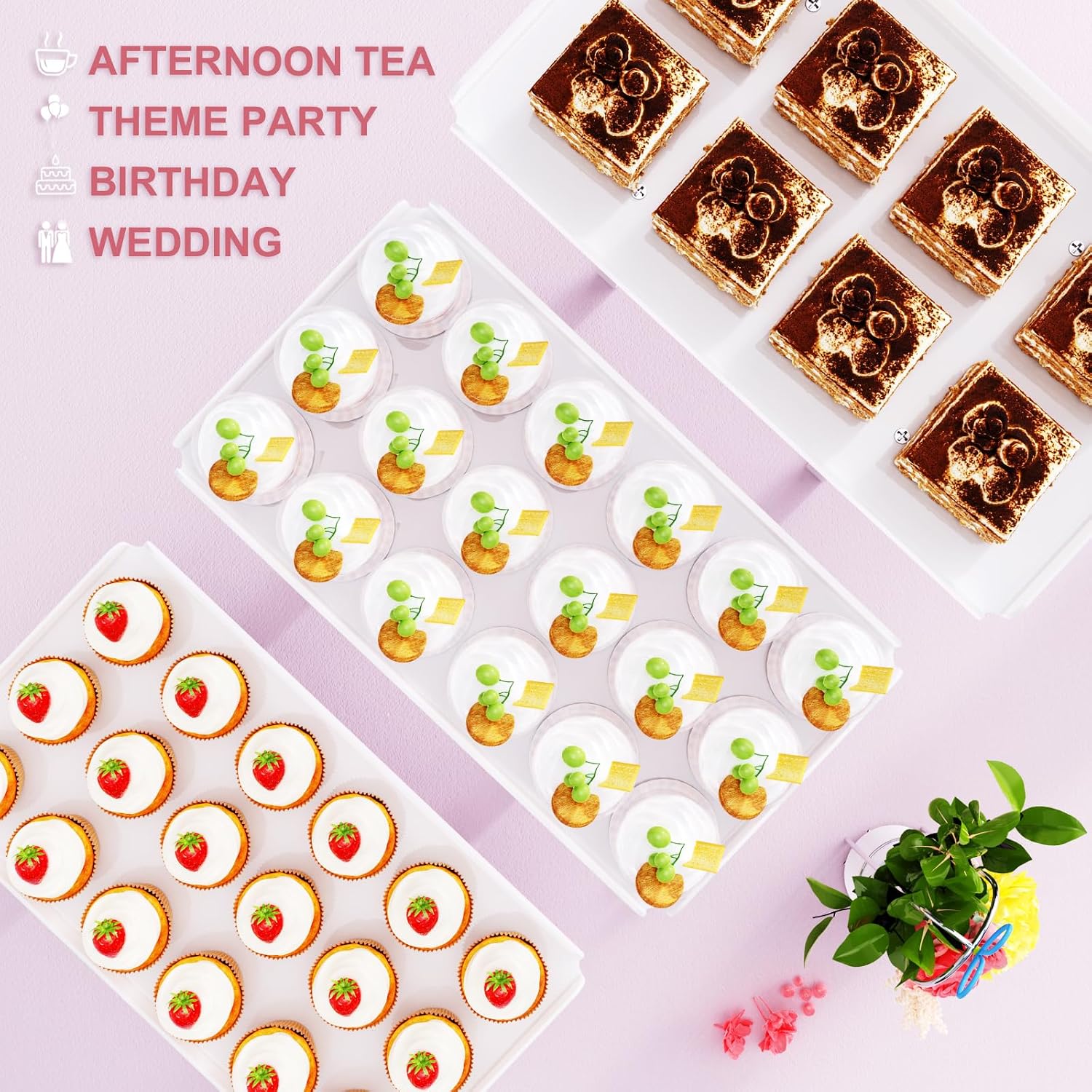 Bakzon 3 Pieces Cupcake Stand Holder, White Acrylic Dessert Table Display Set with Iron Support Legs for Birthday Candy
