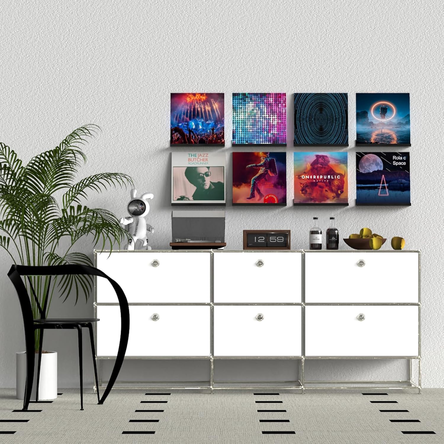 ILYXY Acrylic Vinyl Record Holder Wall Mount – 8 Pack 12-Inch Floating Vinyl Shelves, Black Record Display Frames for