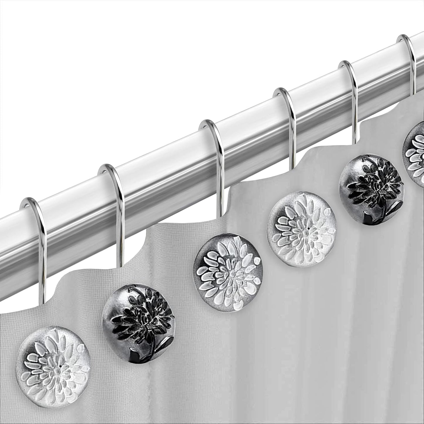 Zahari Home 13pc Erica Bathroom Fabric Shower Curtain Sets Bathroom Shower Curtain & 12 Shower Bathroom Hooks Modern