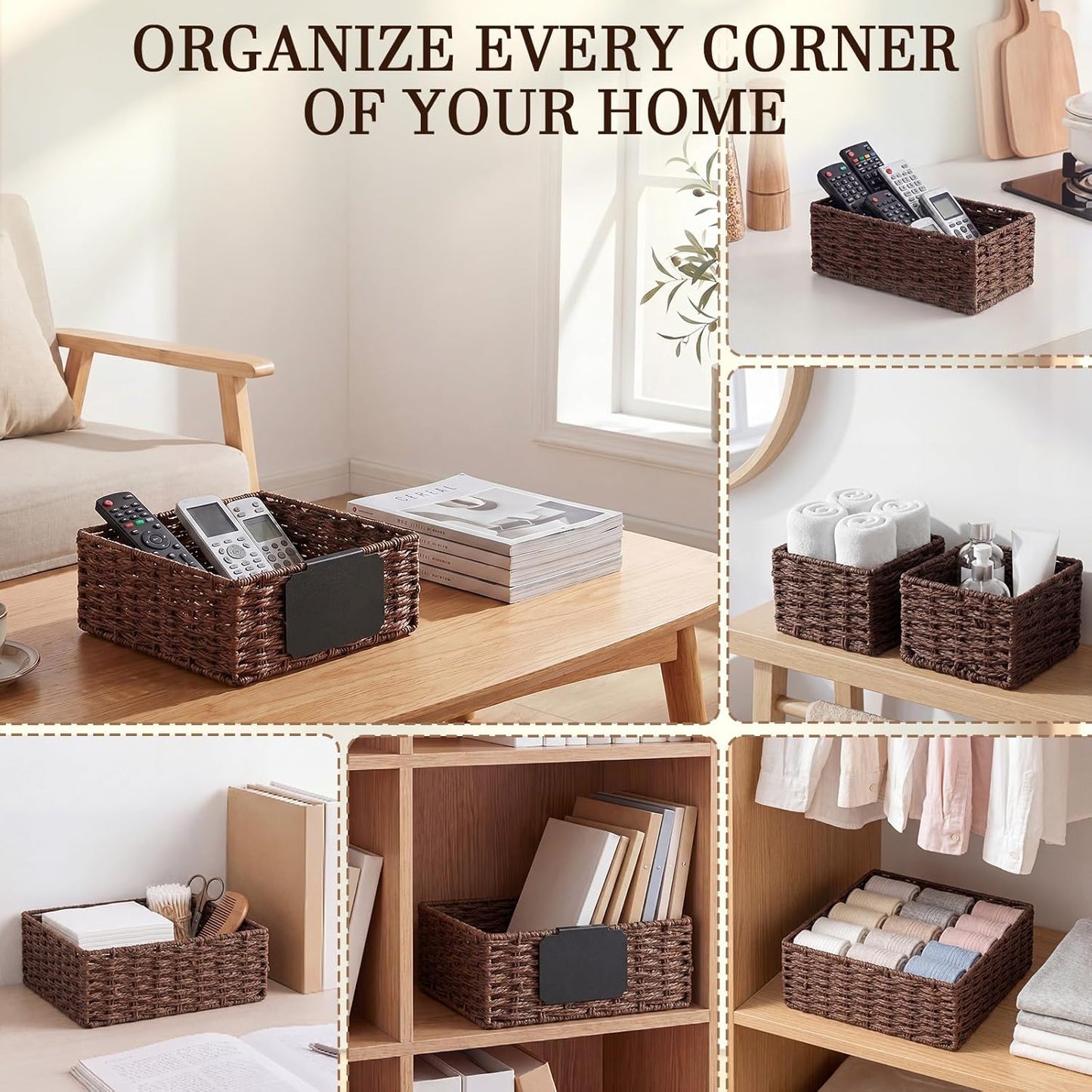 Bathroom Woven Basket Organizer Rustic Bathroom Decor Storage / Brown / Paper Rope / Set of 4