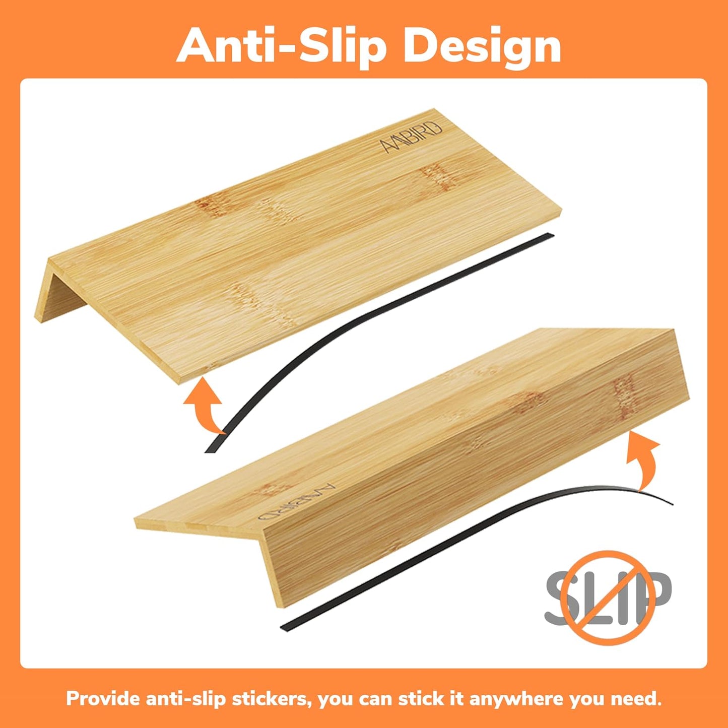 AMBIRD Bamboo Spice Drawer Organizer with Non-slip Mat,4 Tier - 2 Set Jar Spice Rack Tray From 9.5''to 19'', Seasoning