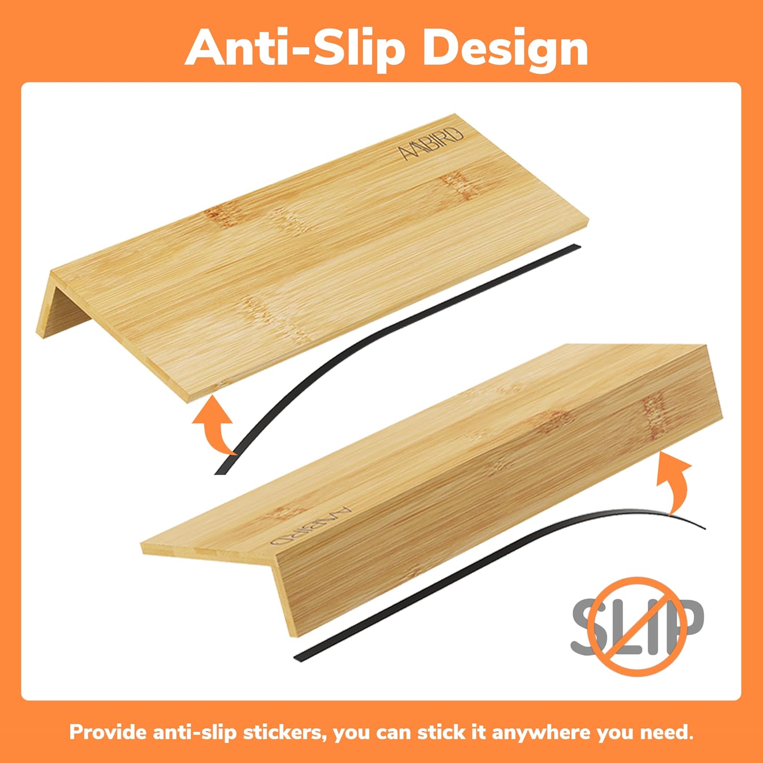 AMBIRD Bamboo Spice Drawer Organizer with Non-slip Mat,4 Tier - 2 Set Jar Spice Rack Tray From 9.5''to 19'', Seasoning