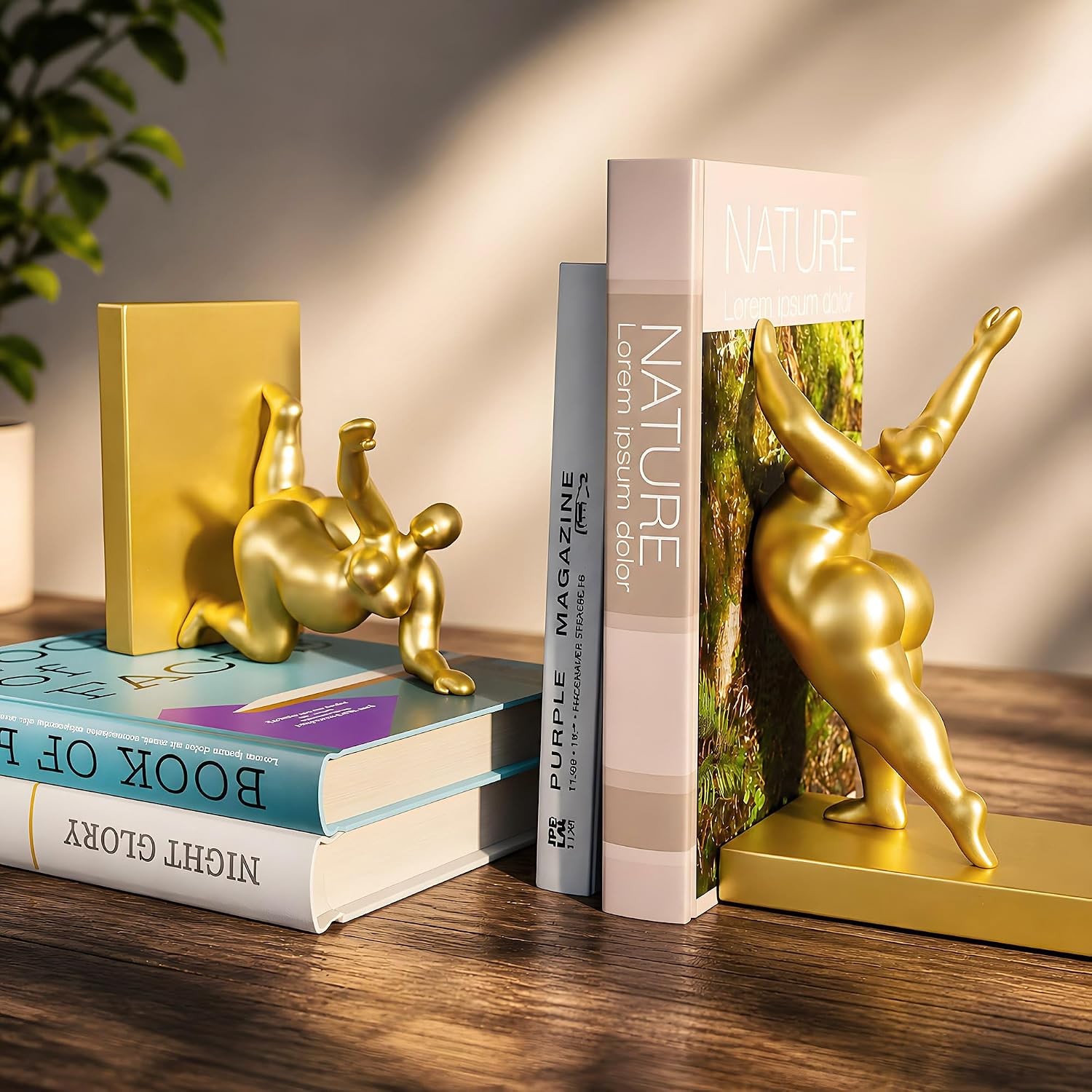 Decorative Modern Bookends / Metallic Gold / Set of 2