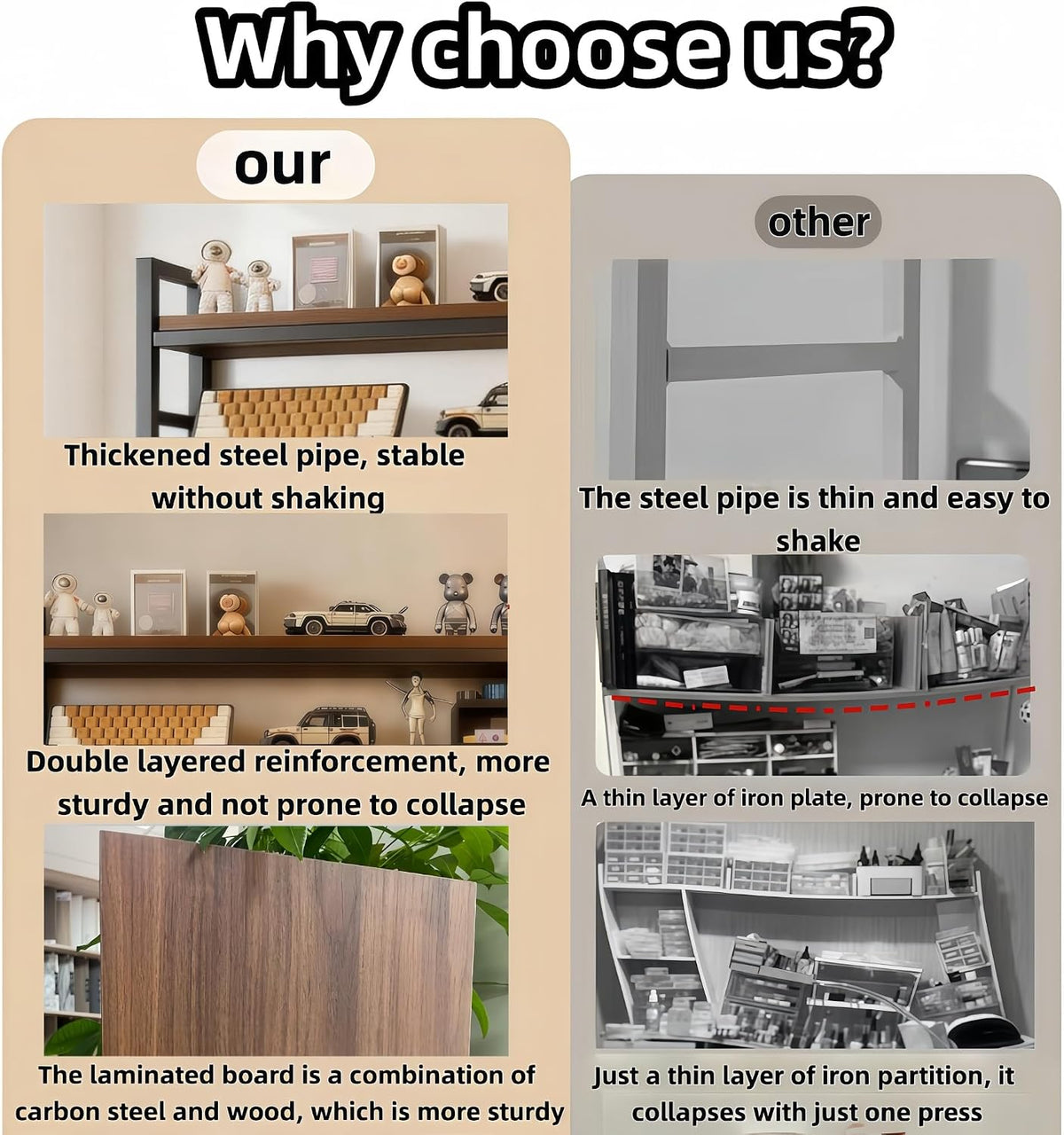 Desktop Hutch Bookshelf,Many Gifts,Metal Desktop Bookcase with pegboard, Desk Shelf Brown, Countertop Storage Organizer