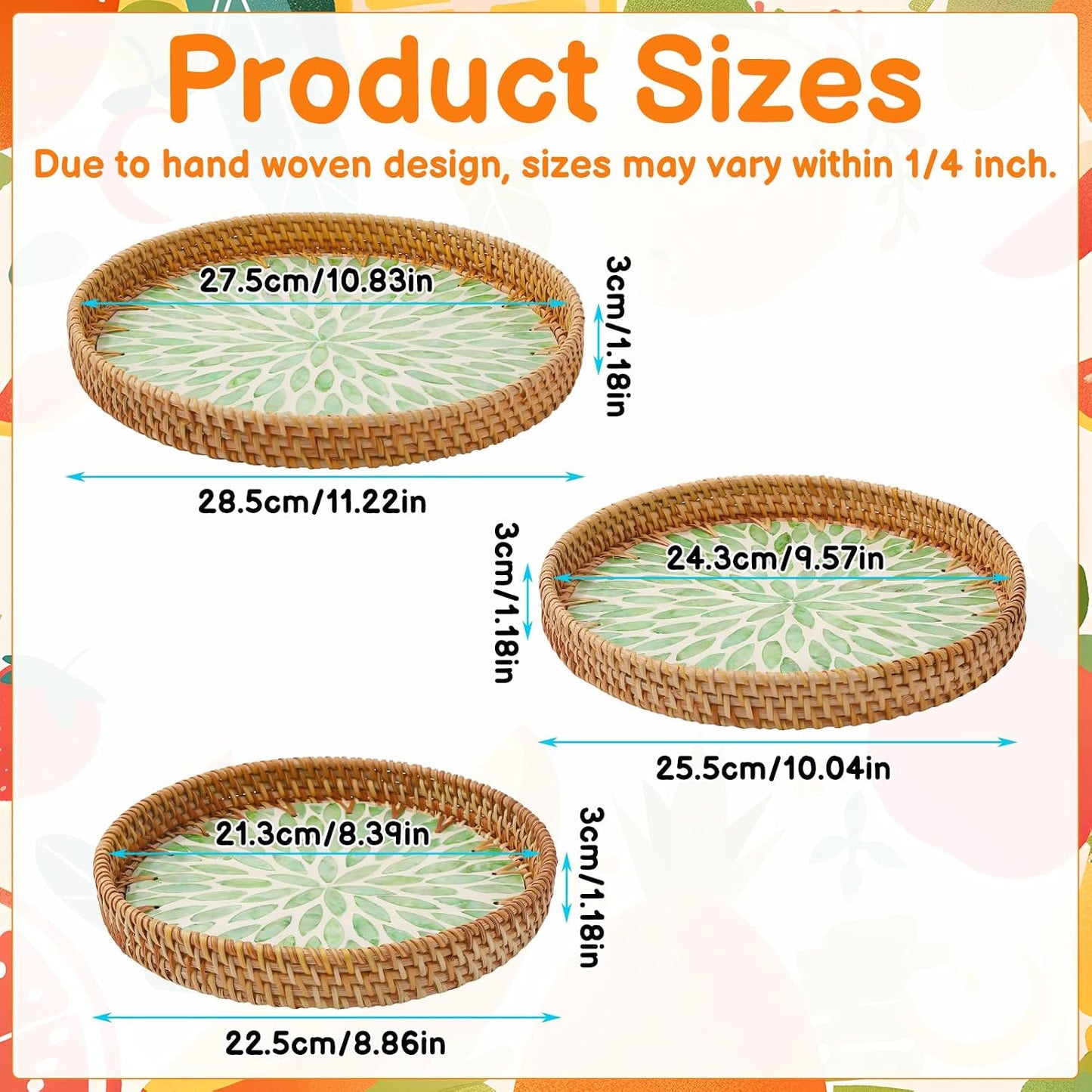 Round Rattan Tray / Set of 3