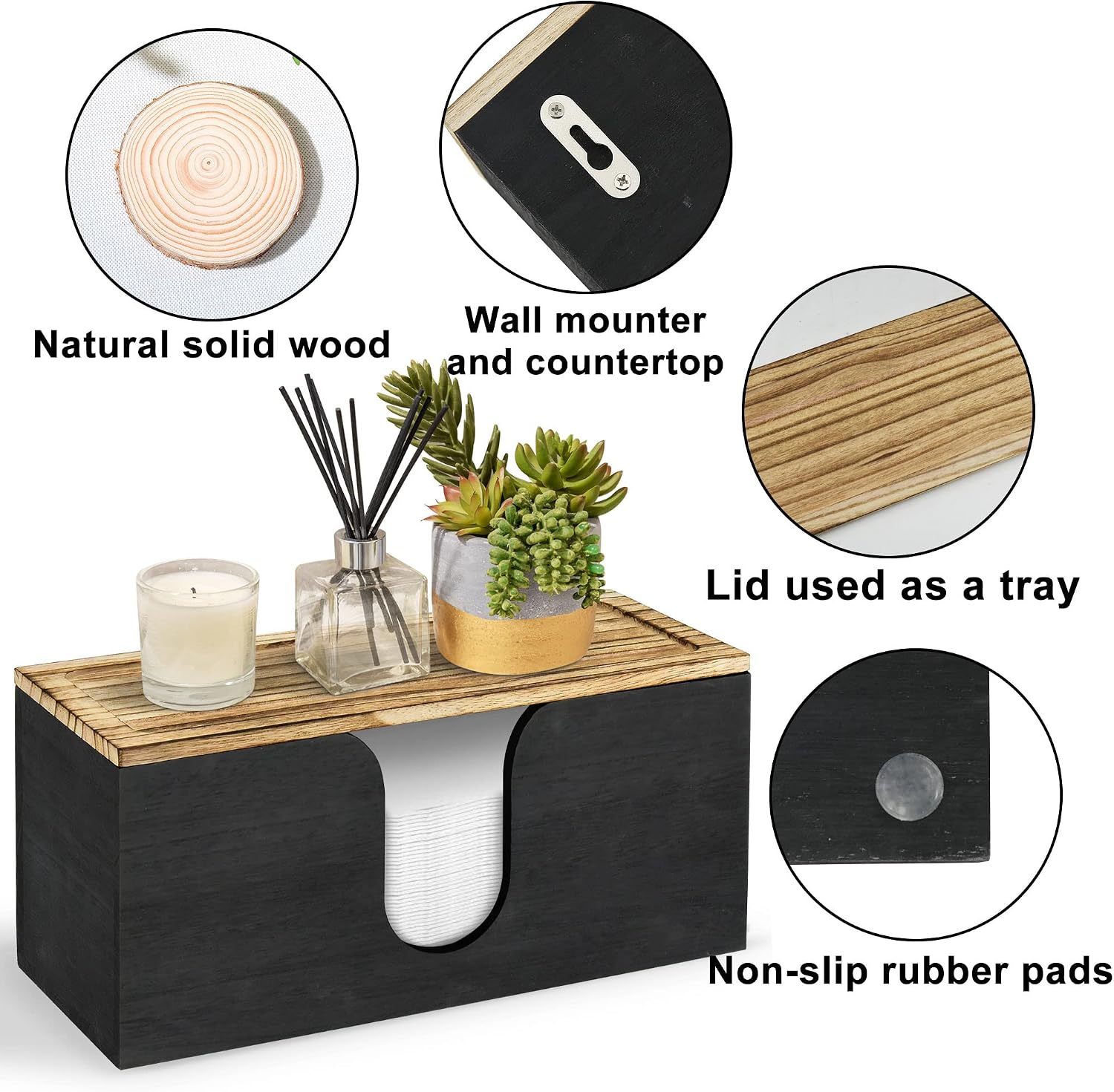 Solid Wood Paper Towel Dispenser Wall Mounted, Folded Paper Towel Holder with Lid, Commercial C-Fold, Z-Fold, Trifold