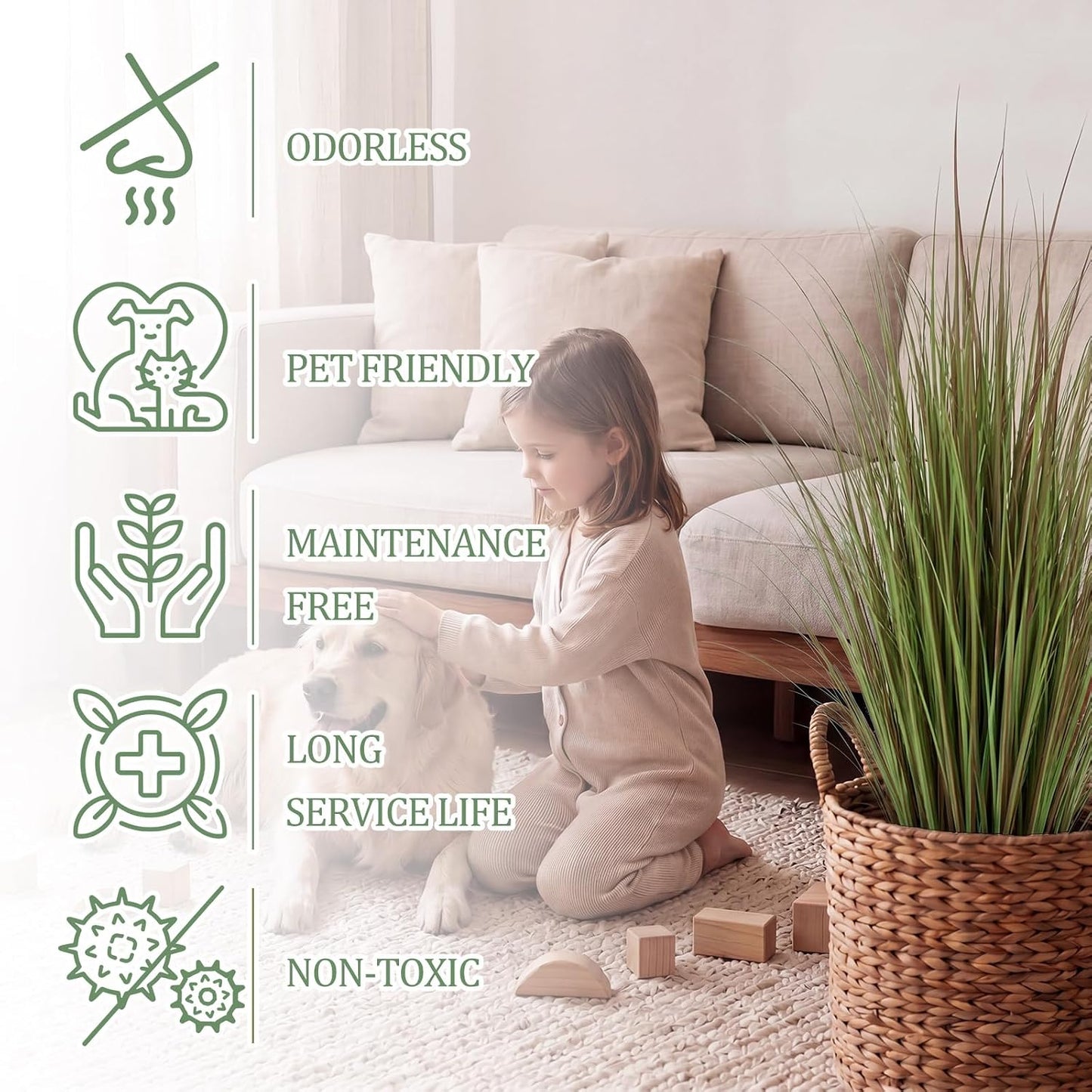 Tall Artificial Grass Plant Potted Artificial Greenery Floor Plants / Light Purple / 3 Ft / Set of 2