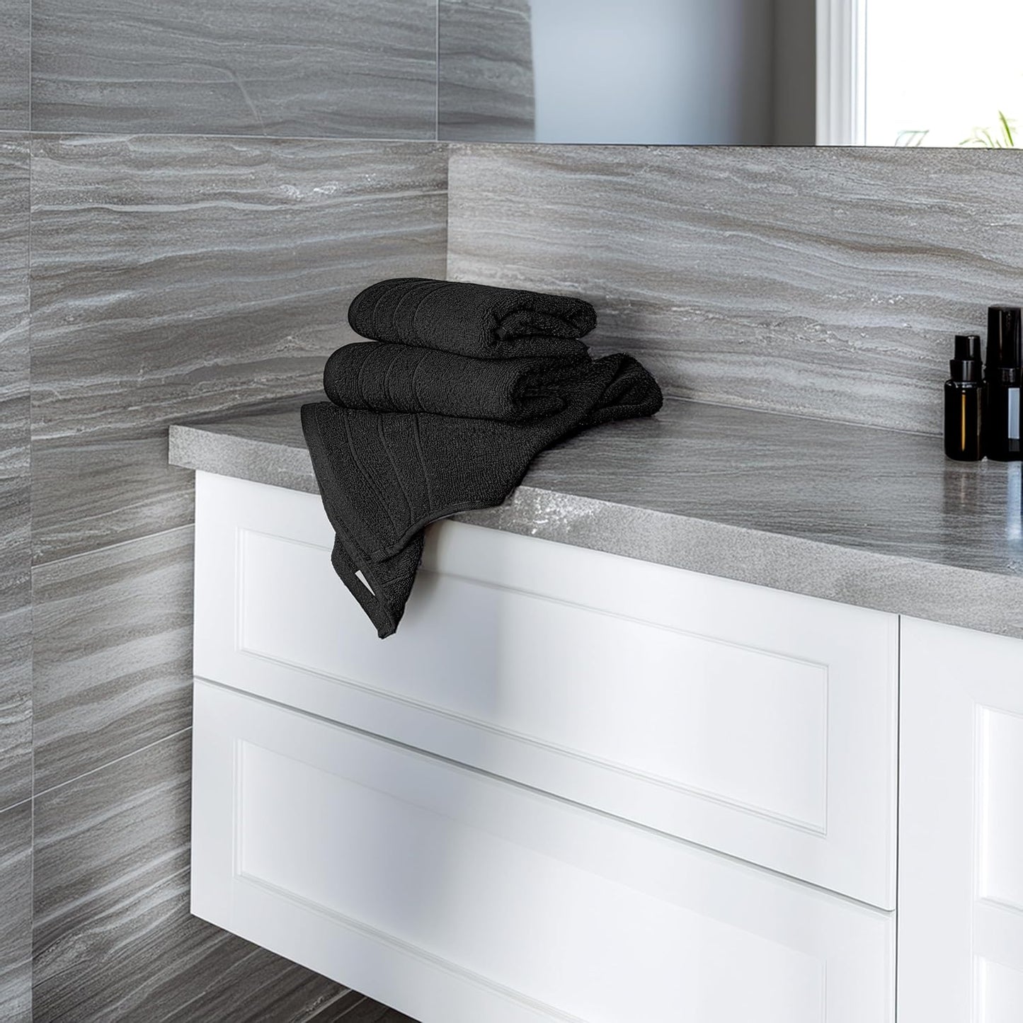 6 Piece Hand Towels Set 16 x 28 Inches, Black | 100% Cotton, Lighter Weight, Quick to Dry, 16 x 28 Inches, Super Soft &