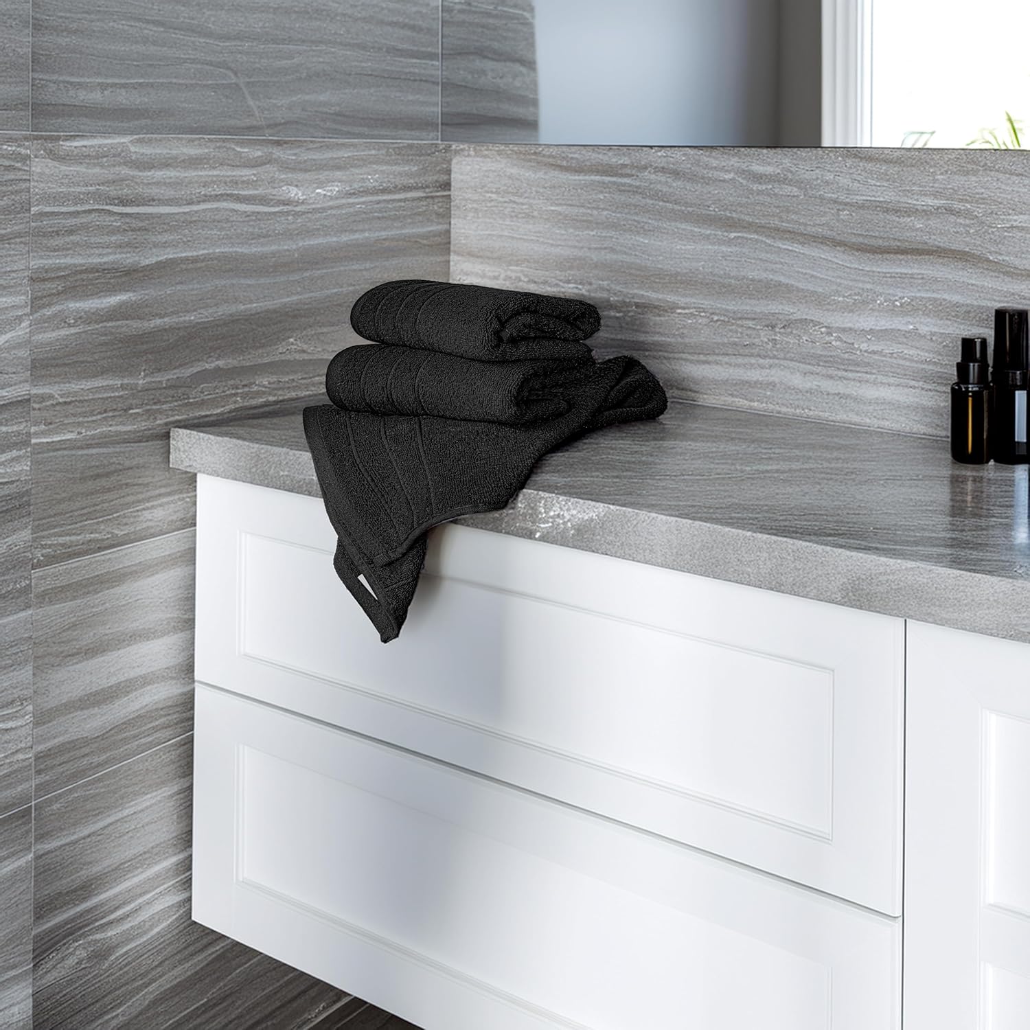 6 Piece Hand Towels Set 16 x 28 Inches, Black | 100% Cotton, Lighter Weight, Quick to Dry, 16 x 28 Inches, Super Soft &
