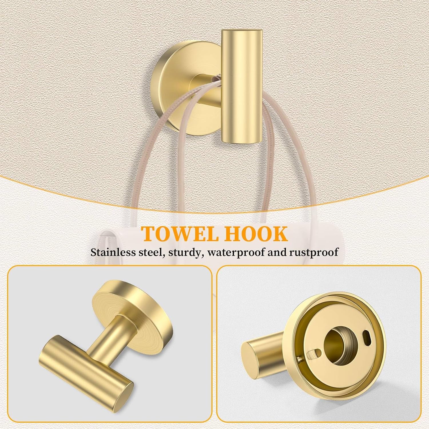 Brushed Gold Towel Bar Set 10 Pieces Round Bathroom Hardware Set Includes 23.6in Towel Bar Towel Ring Toilet Paper