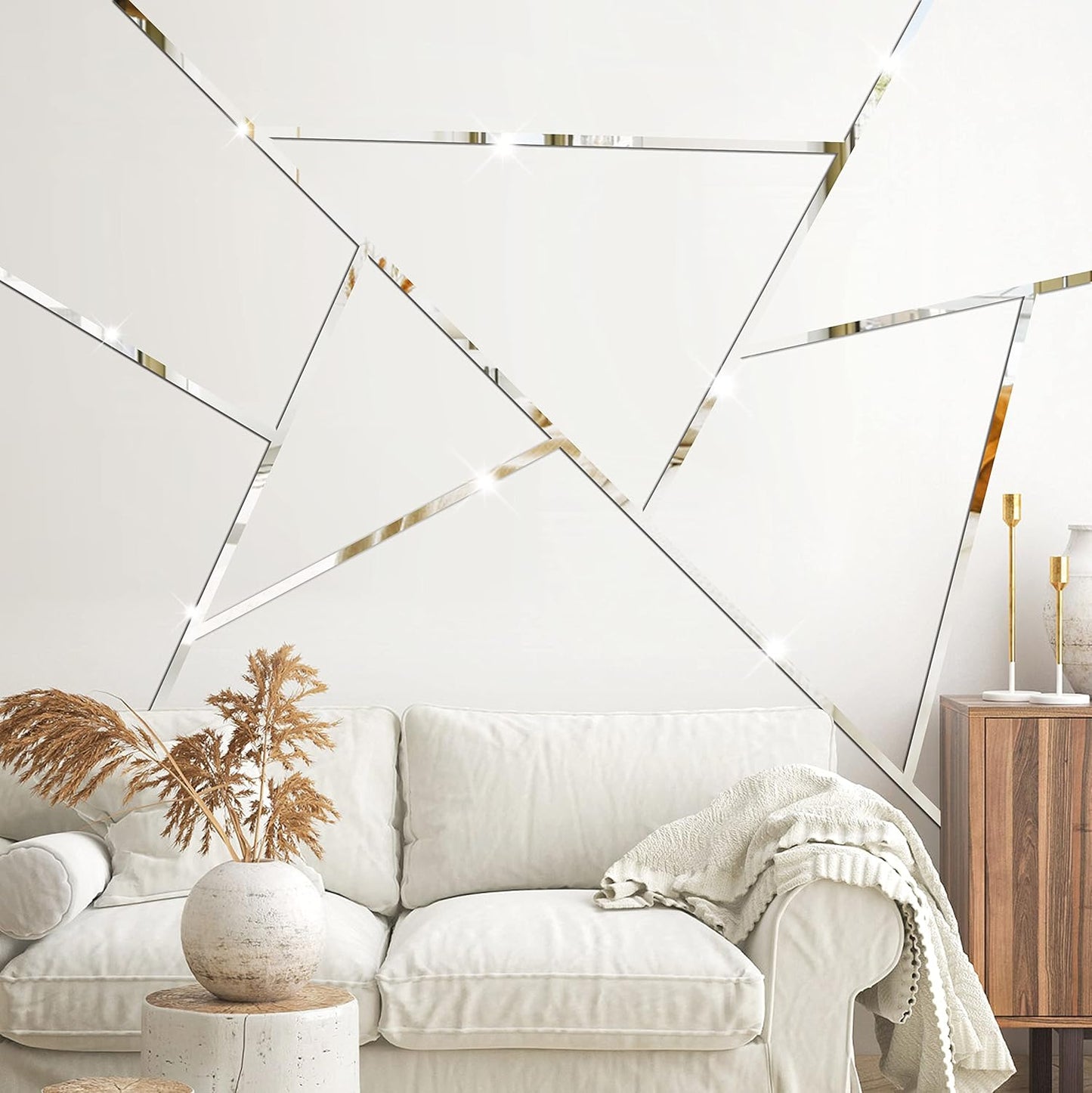 Acrylic Mirror Wall Stickers 3D Striped Mirror / Silver