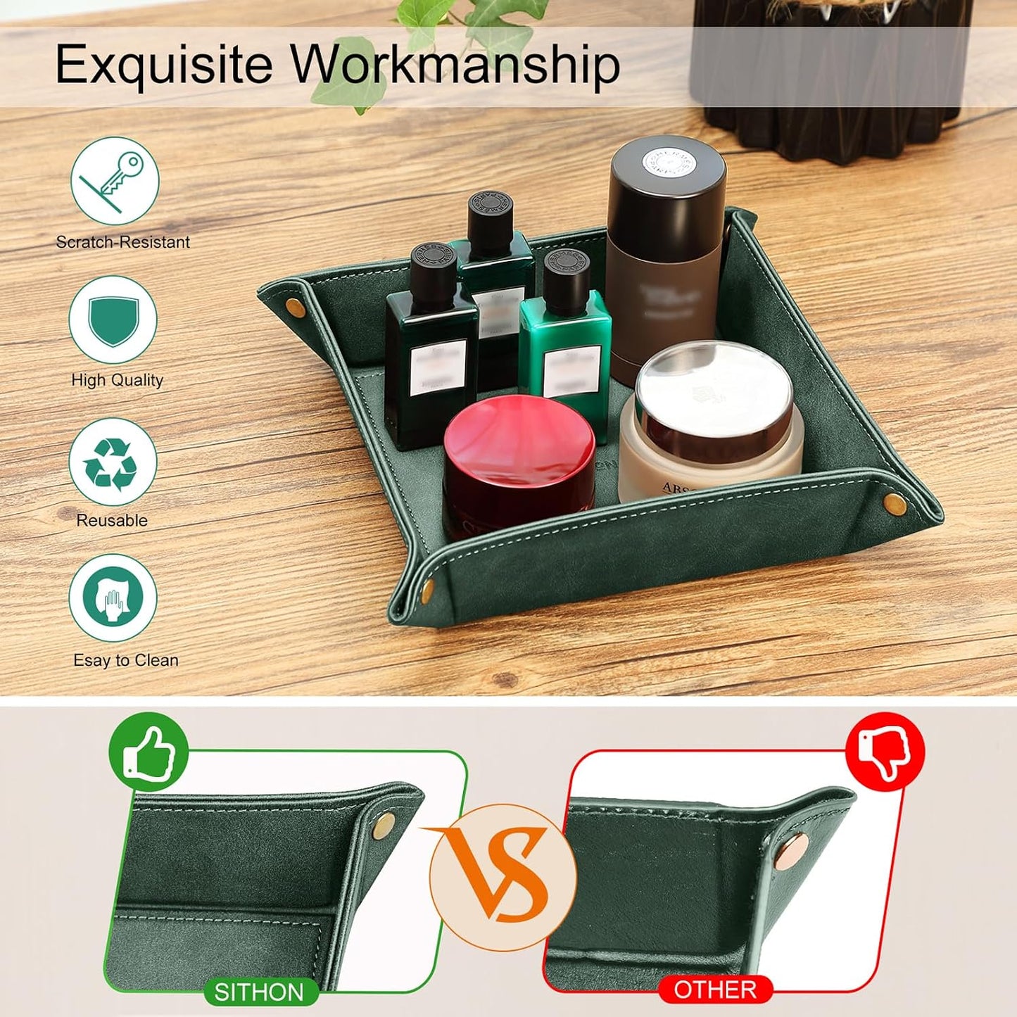 Valet Tray Desktop Storage Organizer / Dark Green