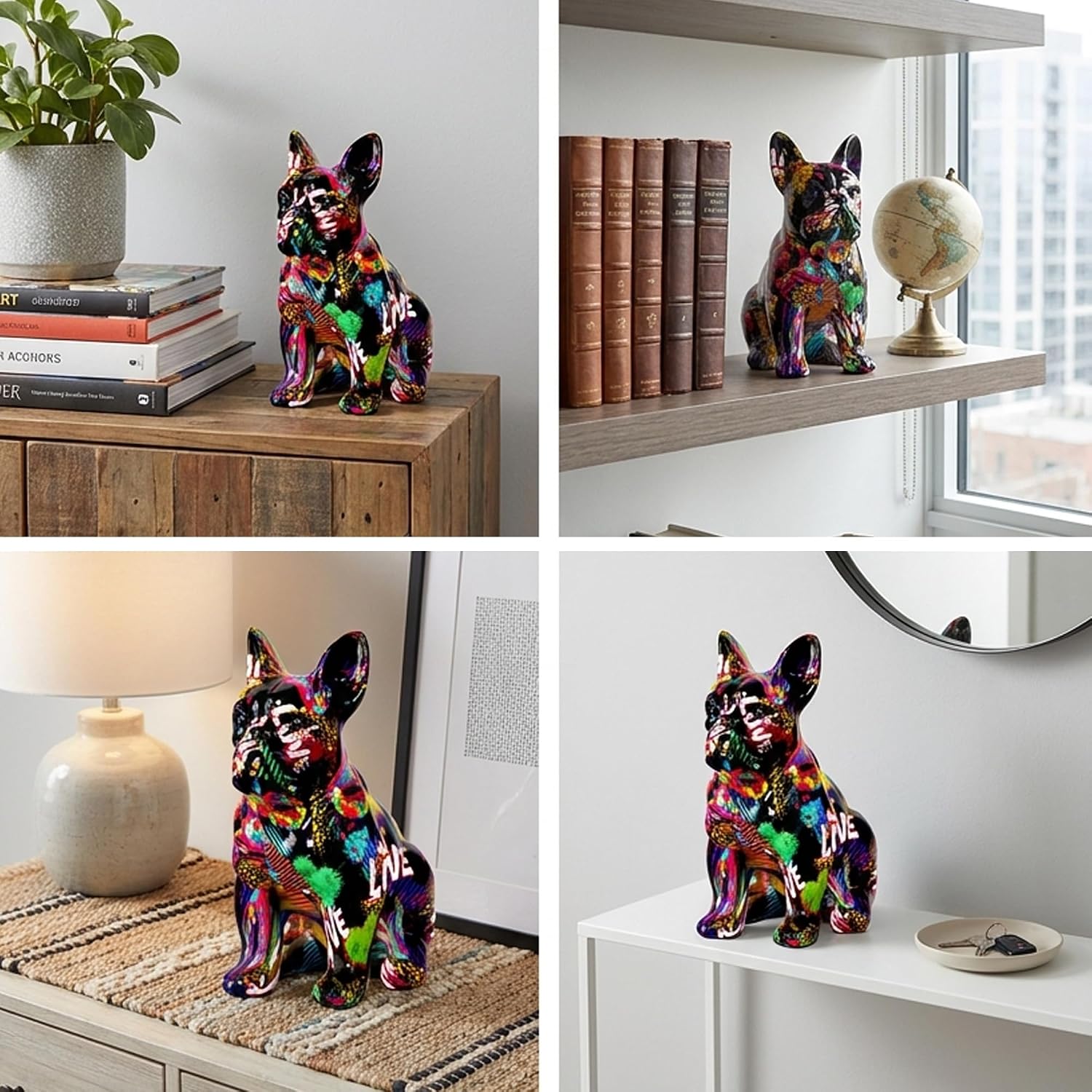 Graffiti French Bulldog Statue Sculpture Animal Dog Art Figurine Home Decor Decoration / A5