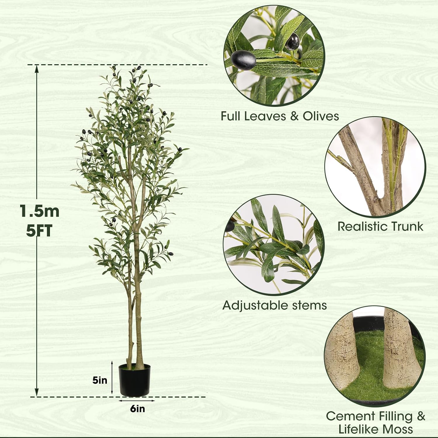 Olive Branches / Olive Tree / 5ft / Black / 5 Inch