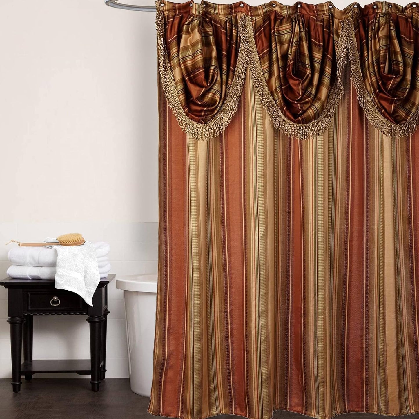 Zahari Home 13pc Contempo Bathroom Shower Curtain Sets Luxury Classic Shower Curtain & 12 Shower Curtain Hooks