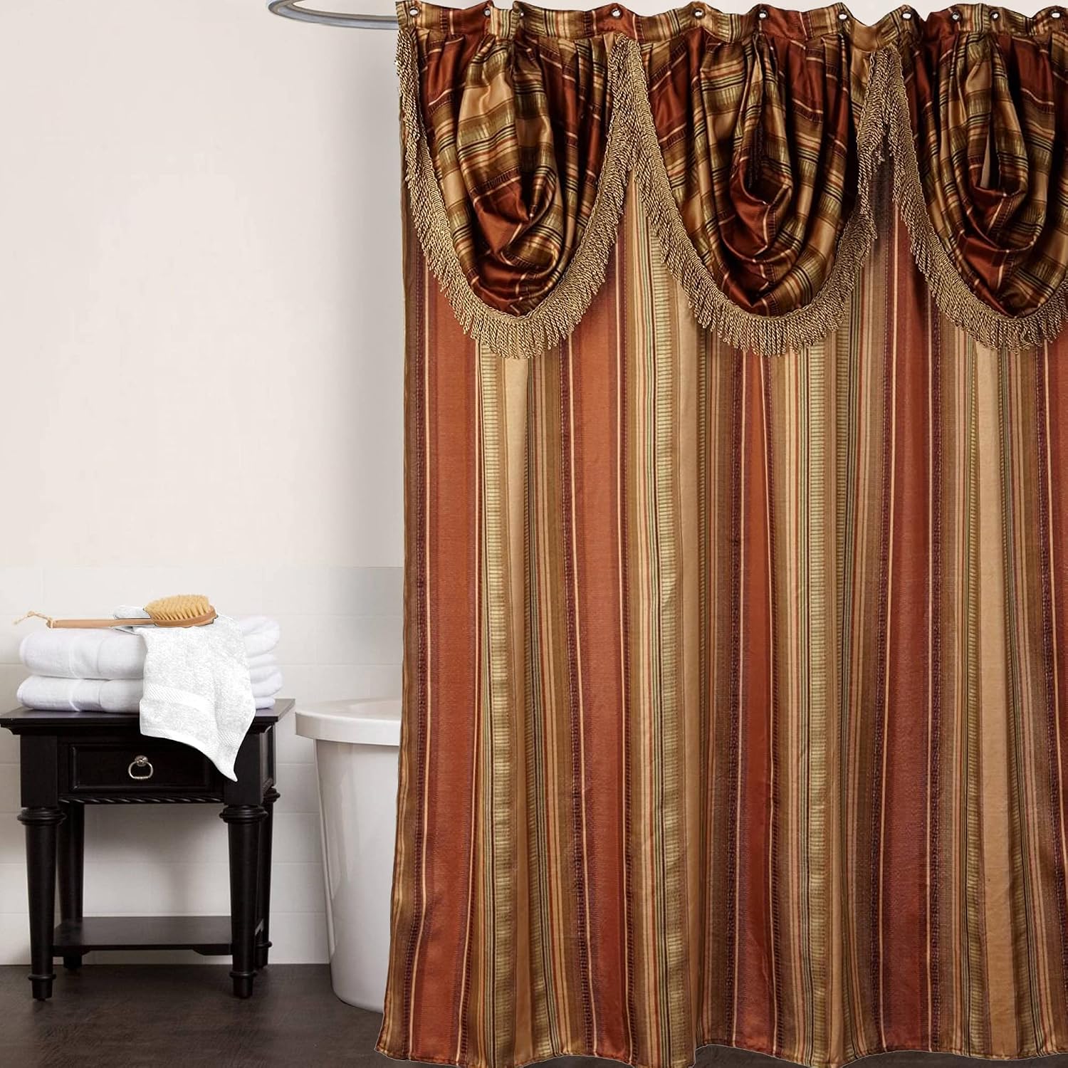 Zahari Home 13pc Contempo Bathroom Shower Curtain Sets Luxury Classic Shower Curtain & 12 Shower Curtain Hooks