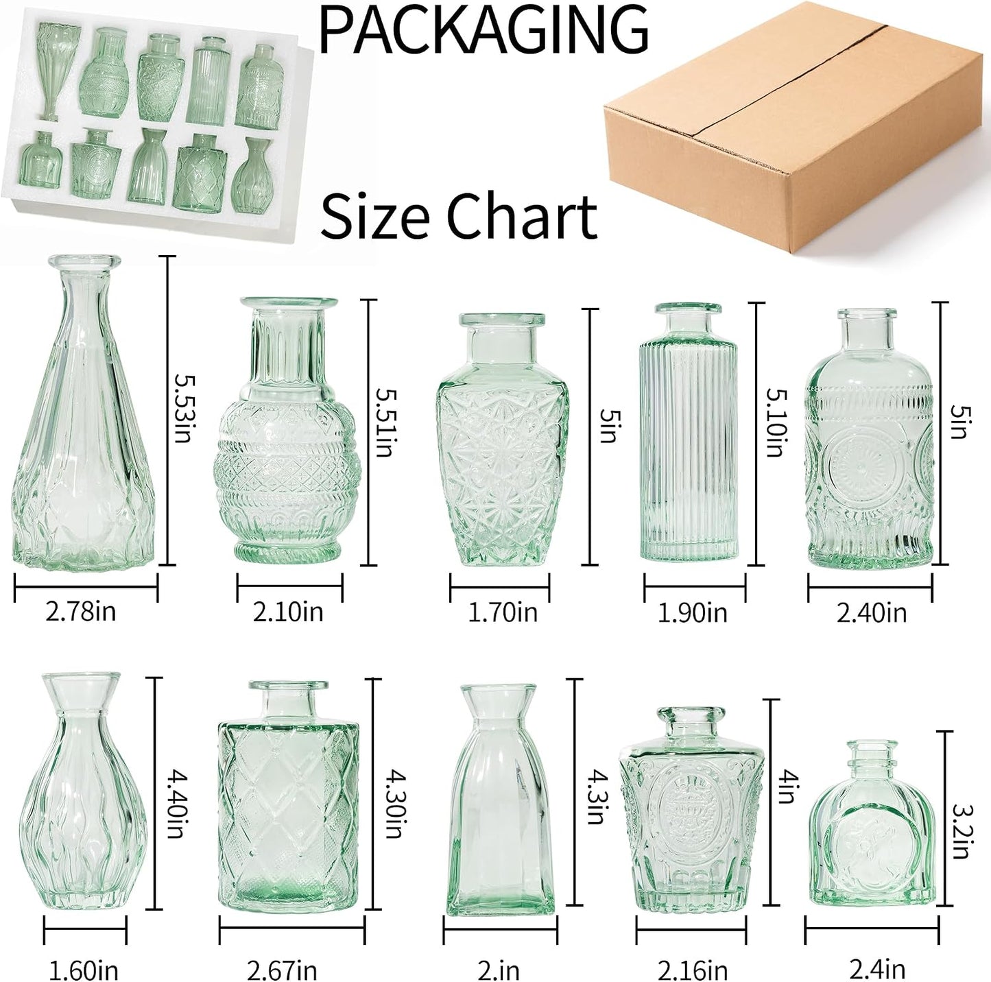 Vintage Small Glass Vases / Sage Green / Set of 10