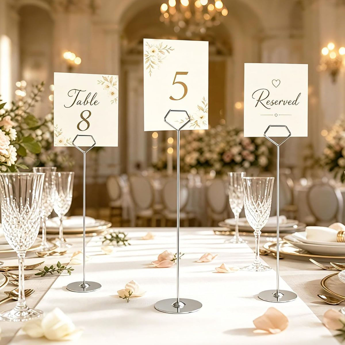 16 Pack 12 Inch Table Number Holders, Silver Diamond Place Card Holders | Steel Table Card Stands for Weddings