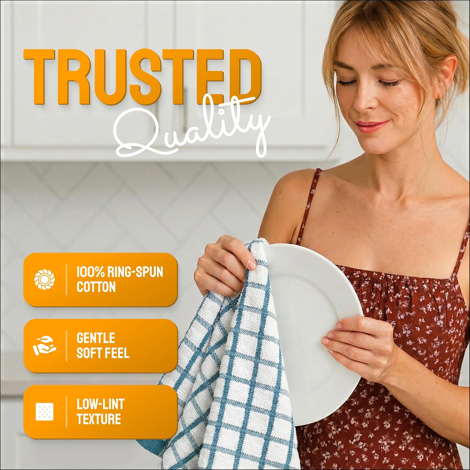 White Classic [8 Pack] Premium Dish Towels for Kitchen, with Hanging Loop - Heavy Duty Absorbent 100% Cotton 410 GSM