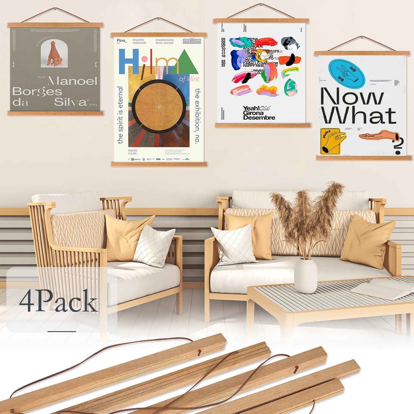 Artmag 4 Pack Magnetic Poster Hanger Frame, 18x24 18x12 18x28 Light Wood Wooden Magnet Poster Frame for Maps Canvas