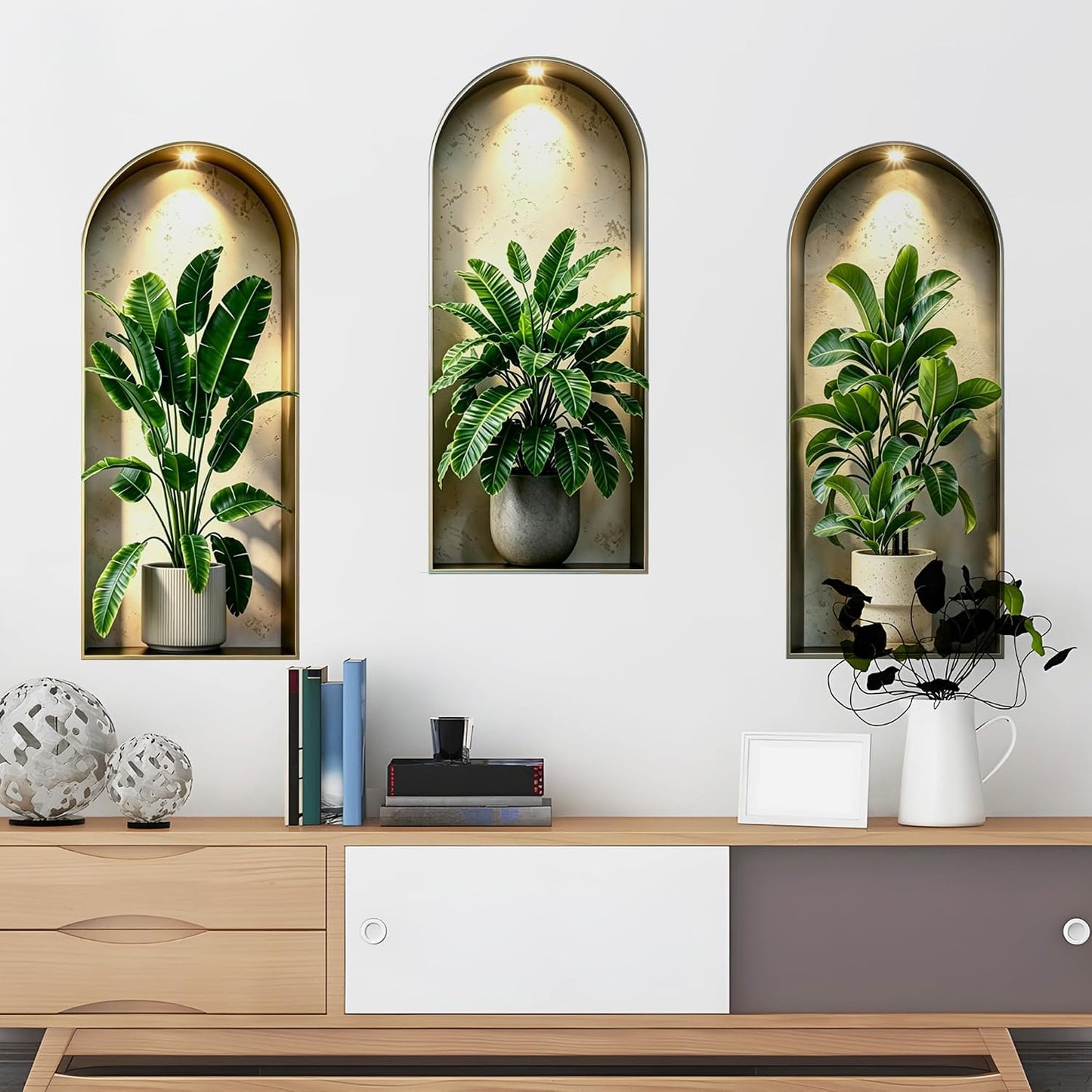 3D Magic Wall Art Mural Sticker / 3d Potted Plants Wall Decals / Green
