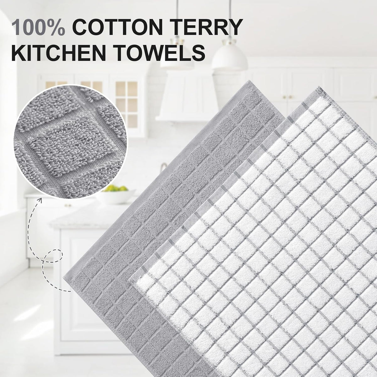 Homaxy Large Premium Cotton Kitchen Towels 16"x 28", 8 Pack, Light Grey | Natural Ring Spun 390 GSM Dish Towels, Super