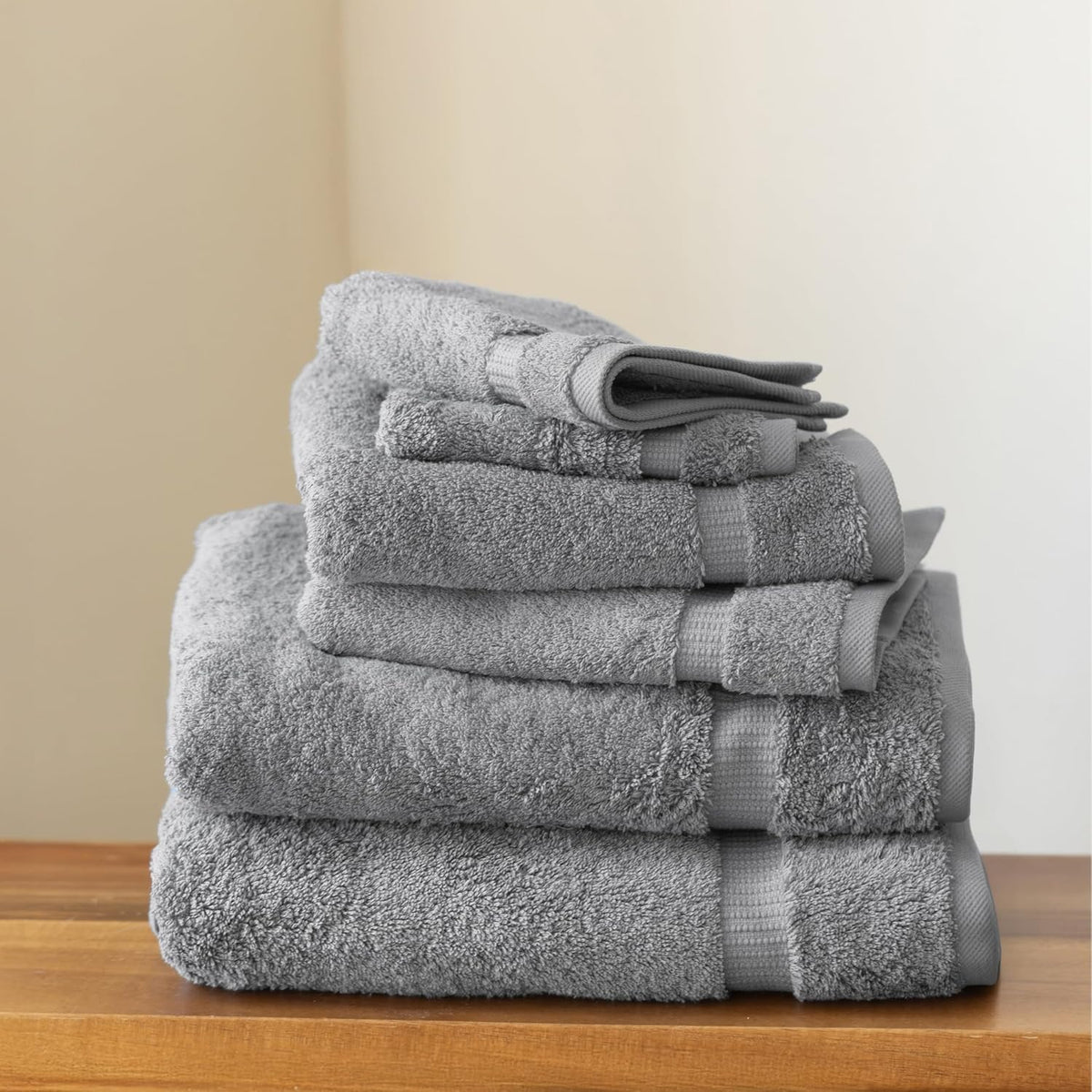 SALBAKOS 100% Turkish Cotton Bathroom Towel Set of 6-Piece, Silver | 630 Gsm Thick Super Soft Highly Absorbent 2 Bath +
