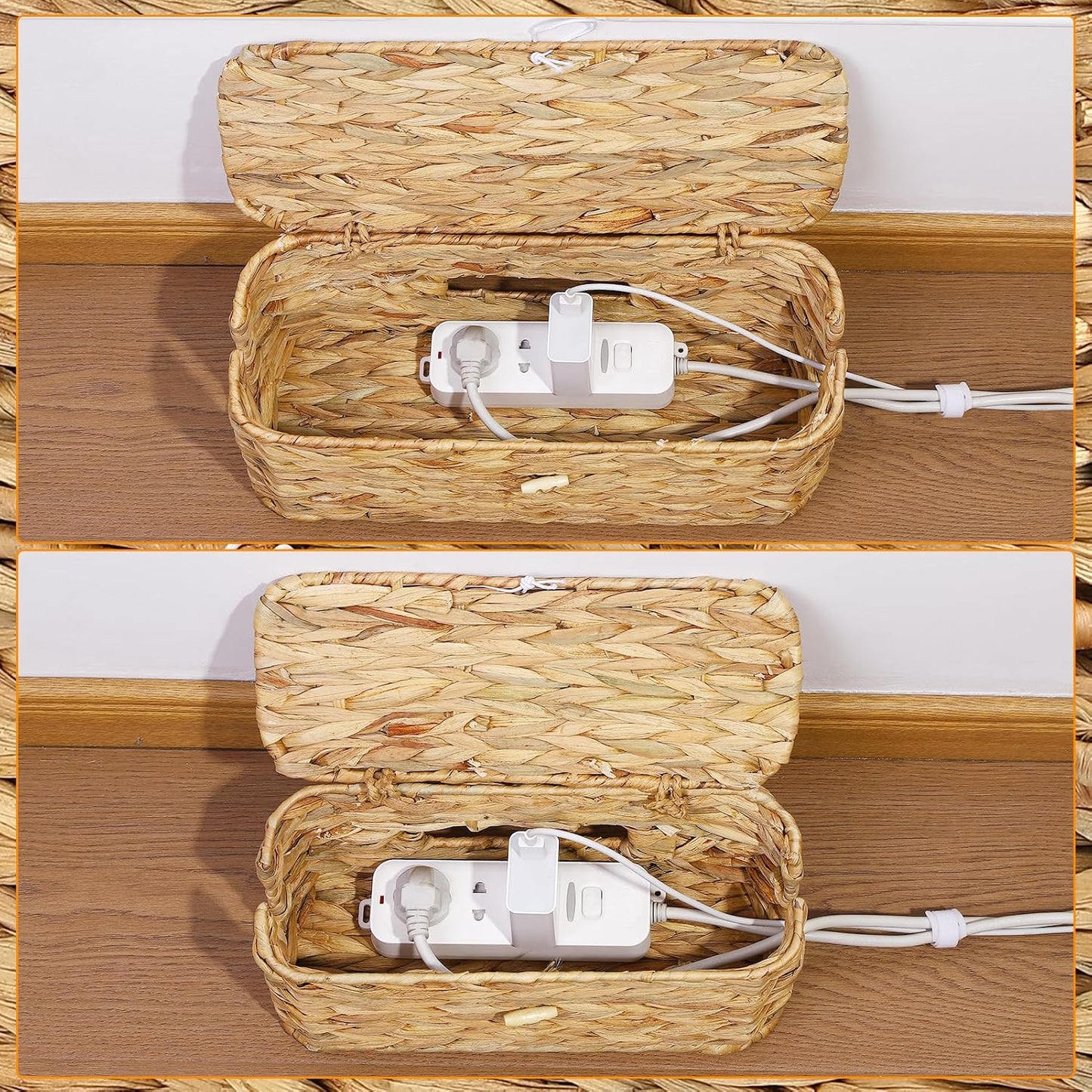 Rattan Cord Organizer Cable Hider Storage Box / Set of 2