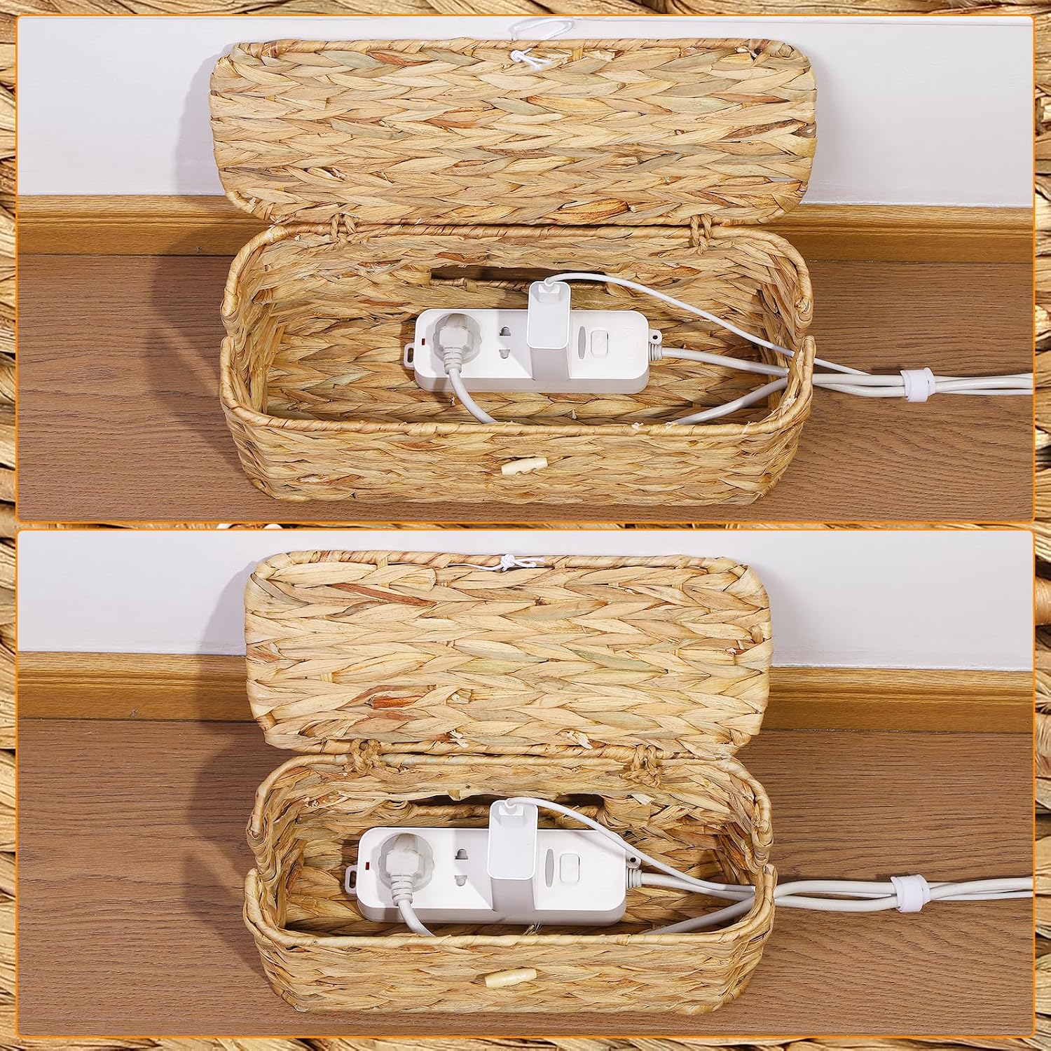 Rattan Cord Organizer Cable Hider Storage Box / Set of 2