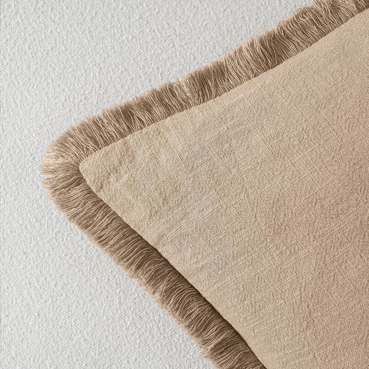 Decorative Throw Pillow Covers Neutral Linen Fringe Throw Pillows Boho / 20 x 20 / Camel / Set of 2