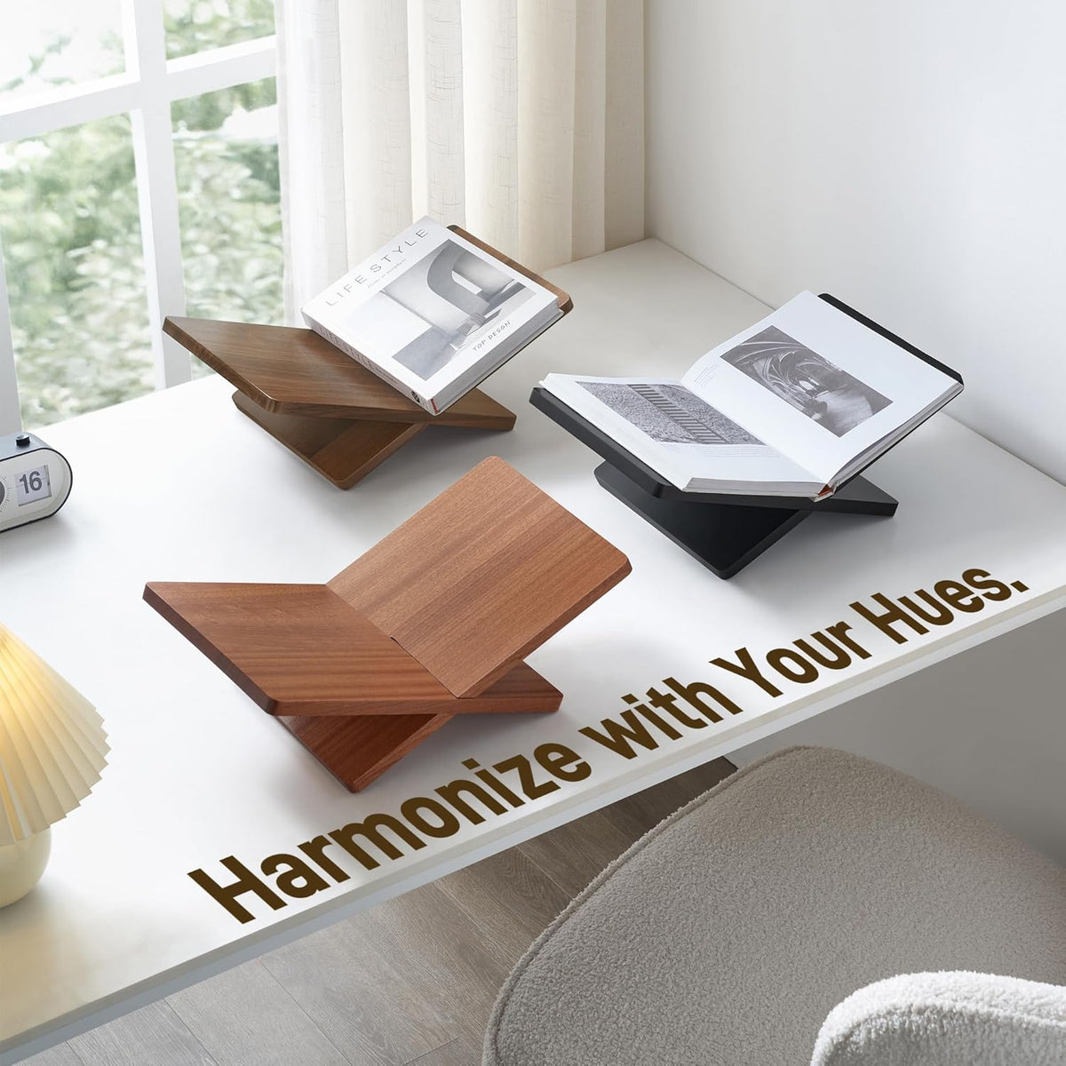 Solid Wooden Book Stand 16" x 9.5" x 6" Extra Large Display Stand | Open Book Holder Stand, Wood Book Display Stand for