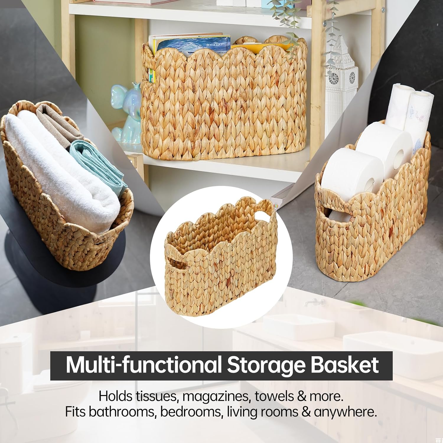 Scalloped Wicker Basket / Water Hyacinth