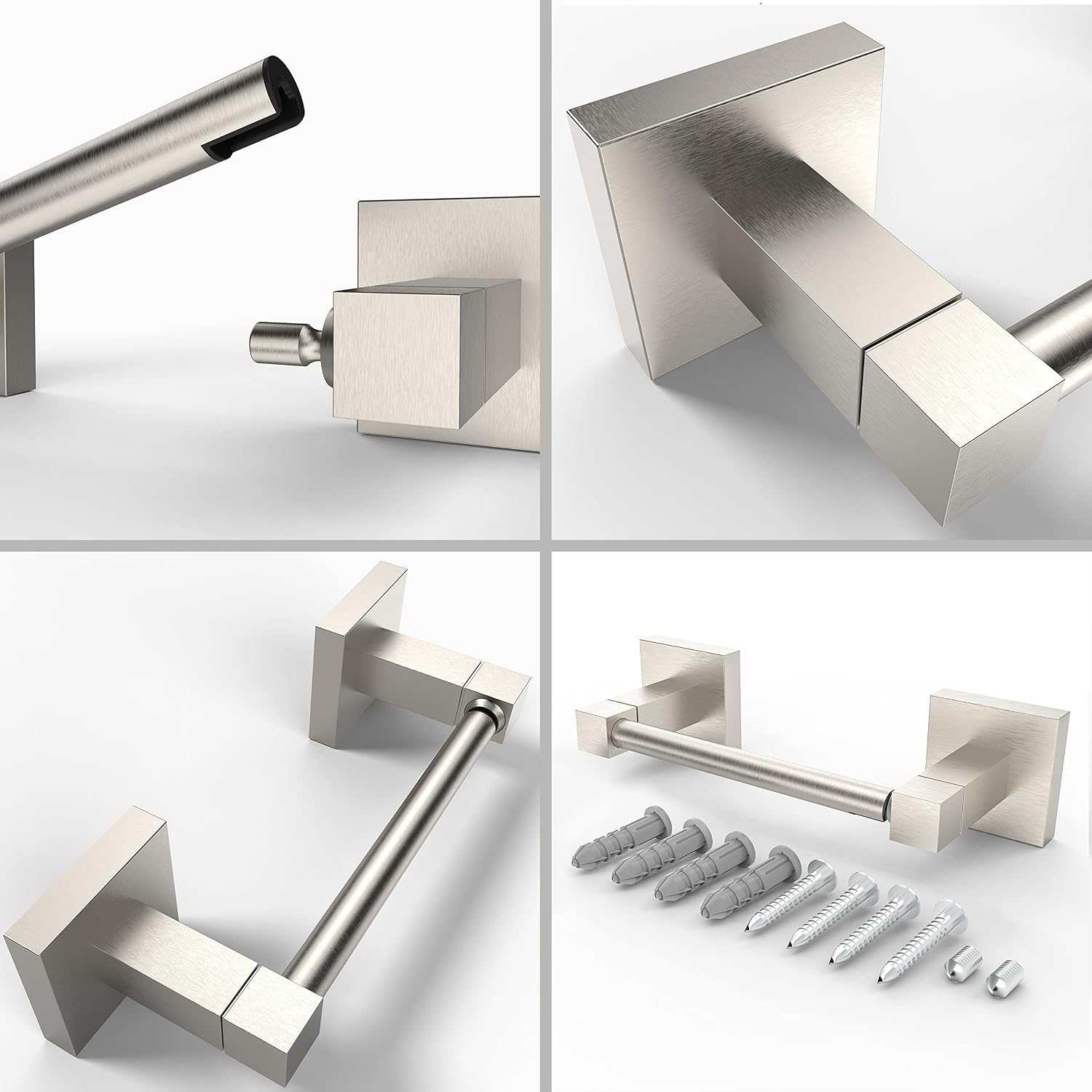 RUACQ Brushed Nickel Toilet Paper Holder Wall Mount for Bathroom | Dual-Post Pivoting Tissue Roll Holder with Square