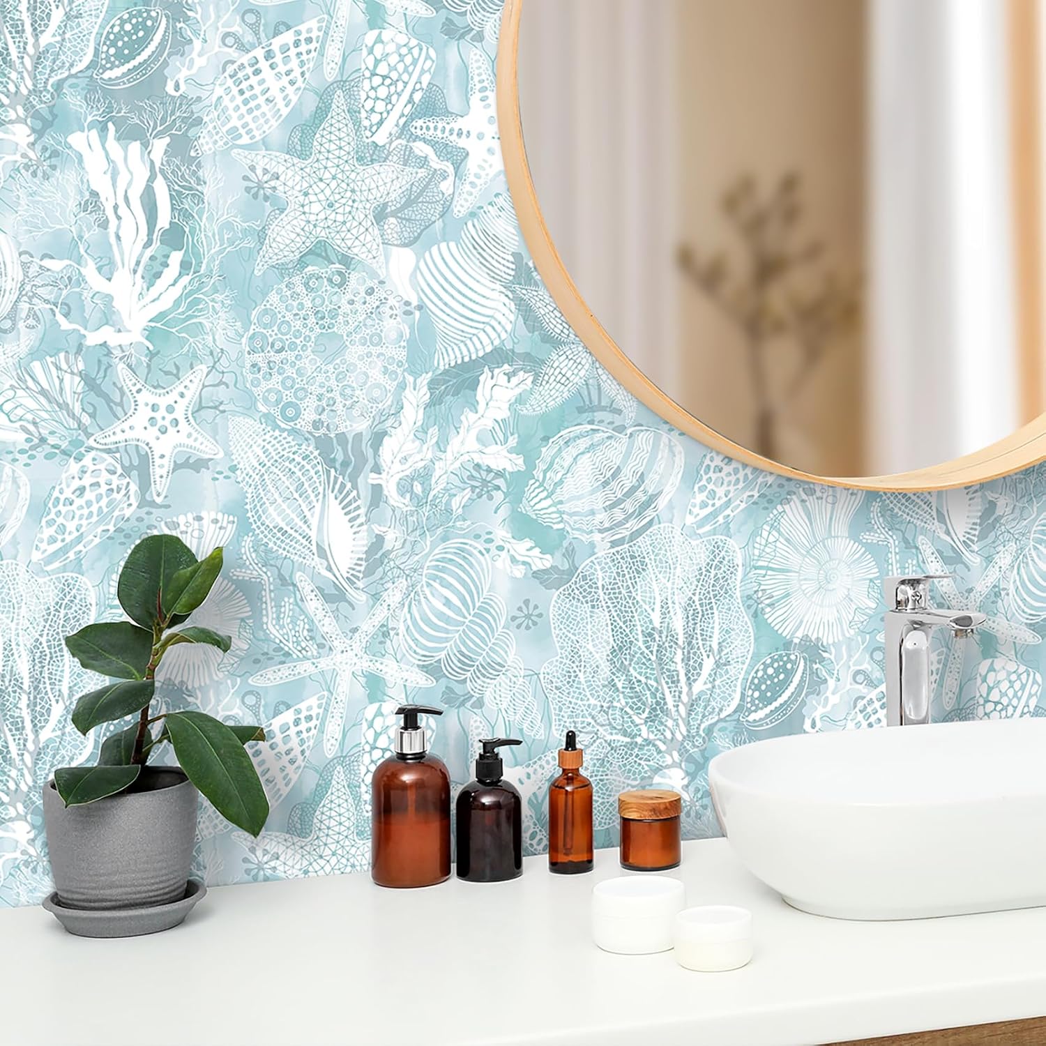 Blue Coastal Wallpaper Peel and Stick Self Adhesive Contact Paper / 17.5 x 276 / Blue Ocean