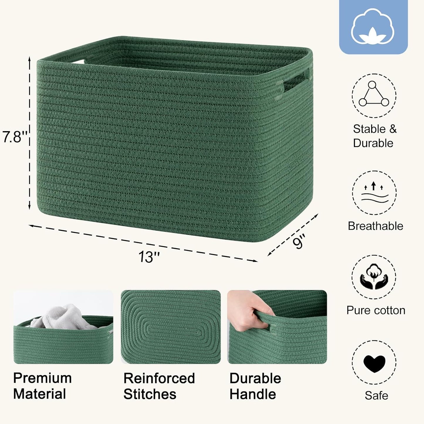 Woven Baskets / Books / Green / Small/12.7''lx9''wx7.8''h / Set of 4