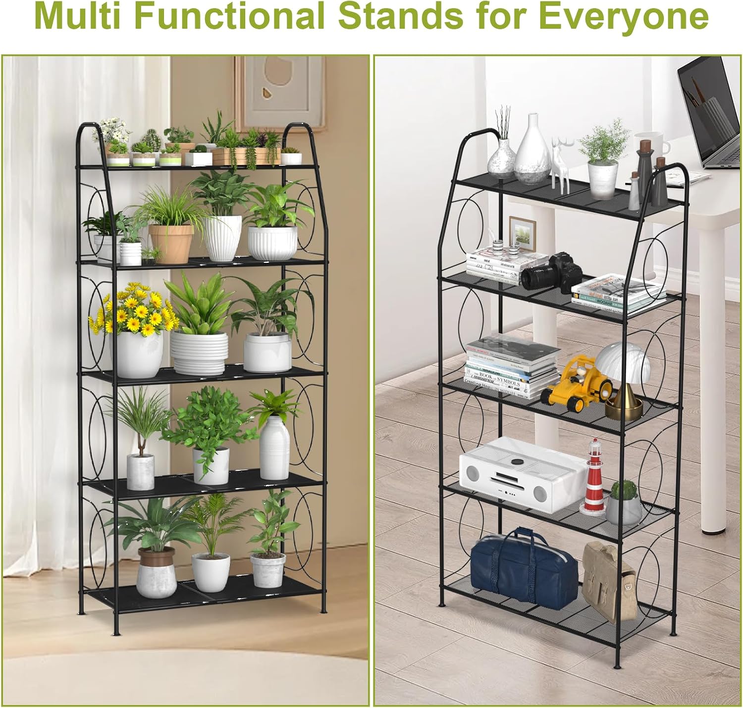 VyGrow 5 Tier Plant Stand Indoor Outdoor, Heavy Duty Plant Shelf, Metal Mesh Tall Plant Stands Holder Rack for Living