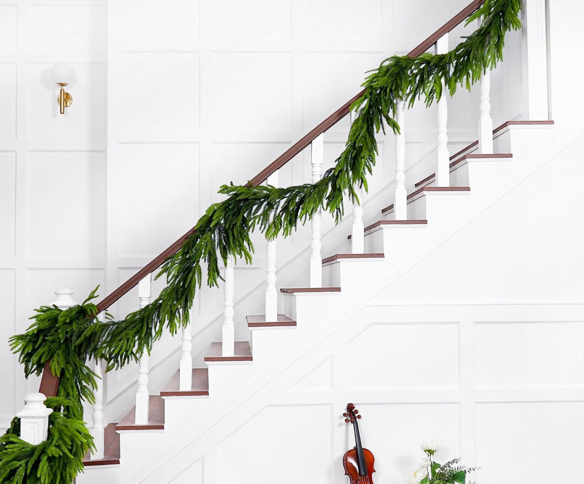 12FTx1 Extra Full Christmas Garland Real Touch Norfolk Pine Garland Faux Greenery Garlands Christmas Decorations