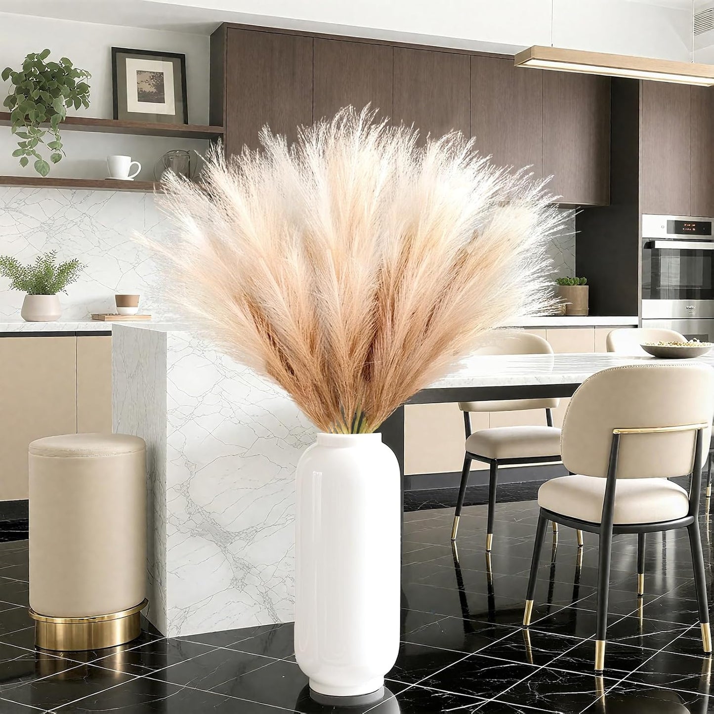 35.4" Fluffy Large Artificial Pompous Grass Branches / Beige / 35.4inch / Set of 8