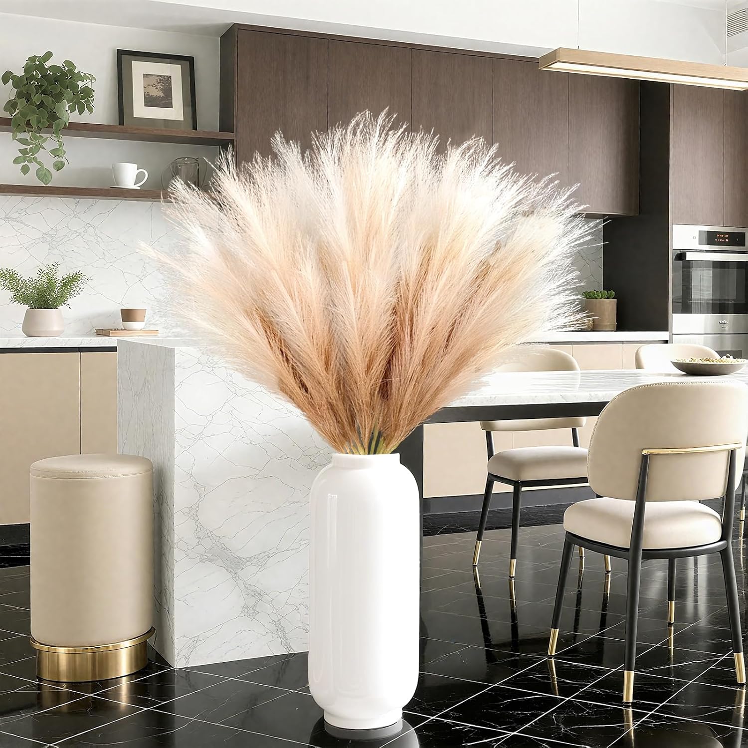 35.4" Fluffy Large Artificial Pompous Grass Branches / Beige / 35.4inch / Set of 8