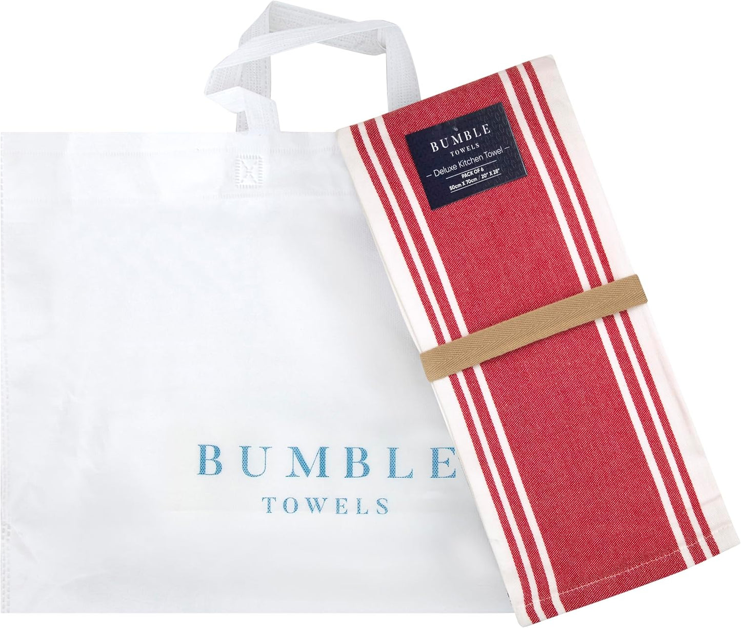 Premium Kitchen Towels 6 Pack 100% Cotton 20"x28" Dish Towels - Red Wide | Large Flat & Terry Kitchen Linen Set with