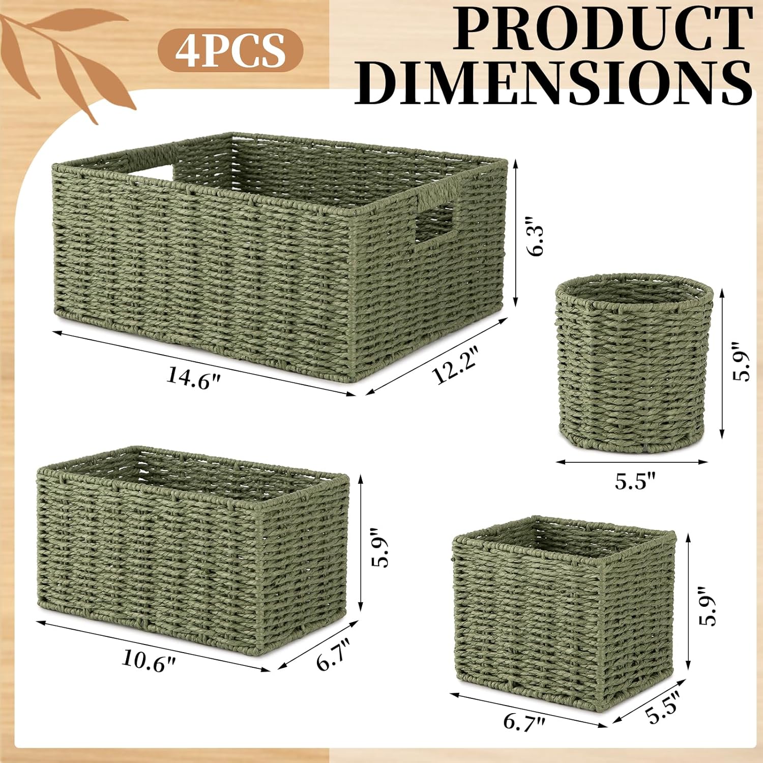 Wicker Baskets for Organizing / Green / Set of 4
