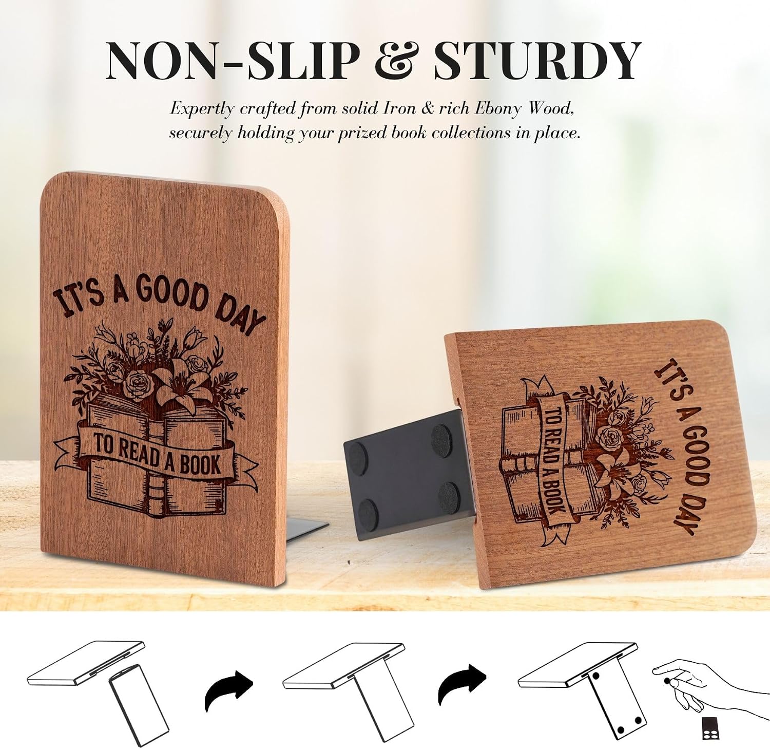 Heavy Duty Wooden Book Ends / Goodday