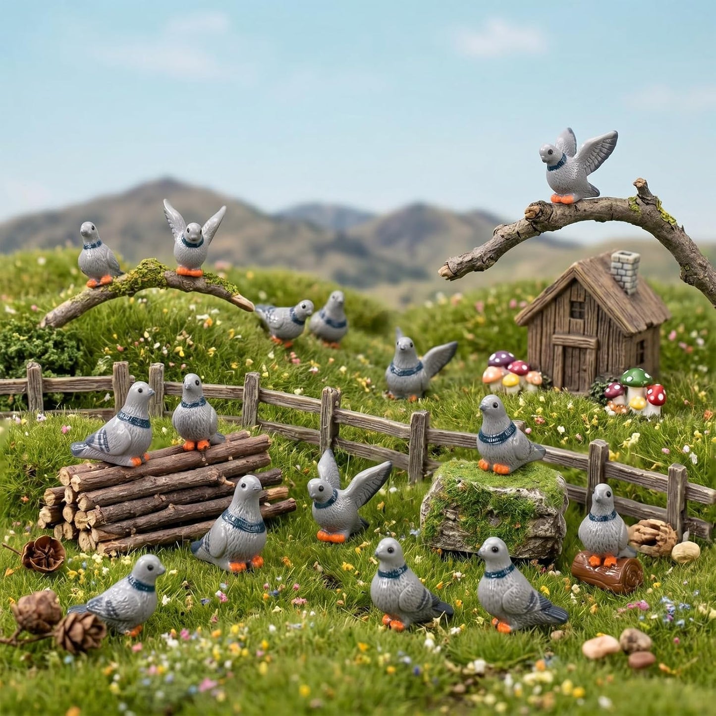 Tiny Resin Birds Statues Bulk Decorative Pigeons Figurines / Cute Pigeon / 1 Inch / Set of 50