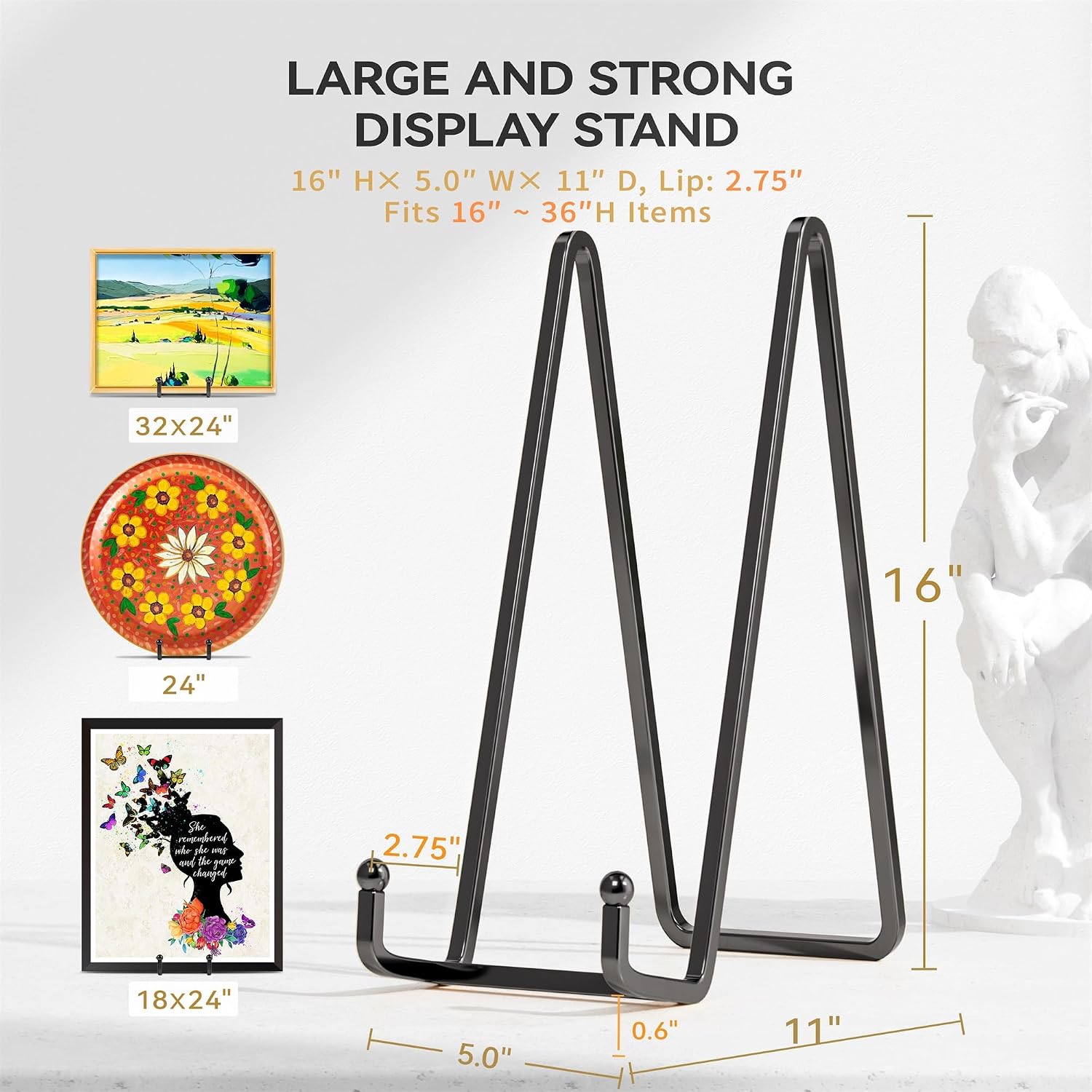 IPAME 16 Inch Heavy Duty Plate Stand (2 Pack) - Metal Display Easel for Large Plates, Picture Frames, Signs, Posters
