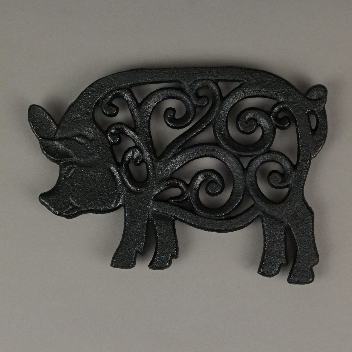 Set of 3 Farm Animal Kitchen Trivets, Black 9 Inch Cast Iron | Rooster, Pig and Cow Designs, Enamel Coating with