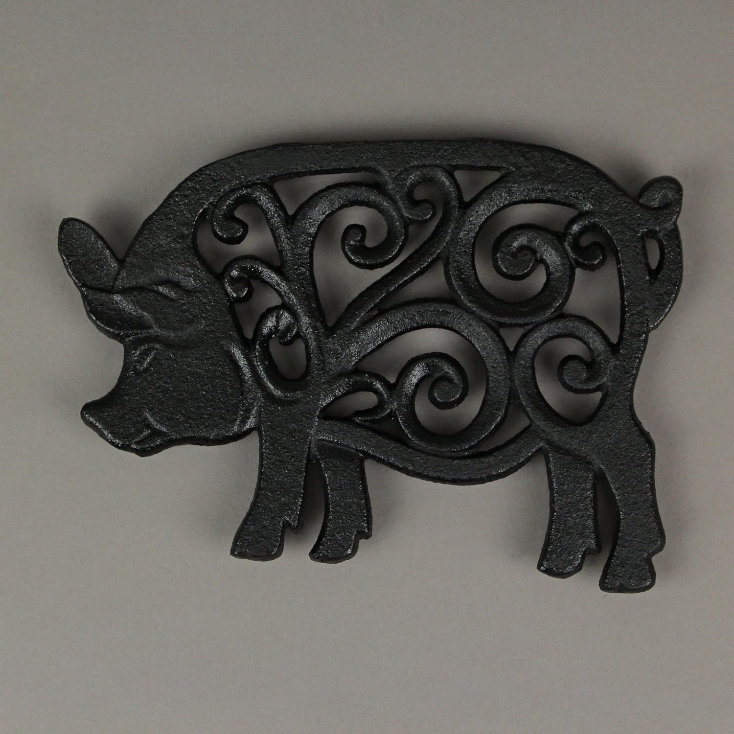 Set of 3 Farm Animal Kitchen Trivets, Black 9 Inch Cast Iron | Rooster, Pig and Cow Designs, Enamel Coating with