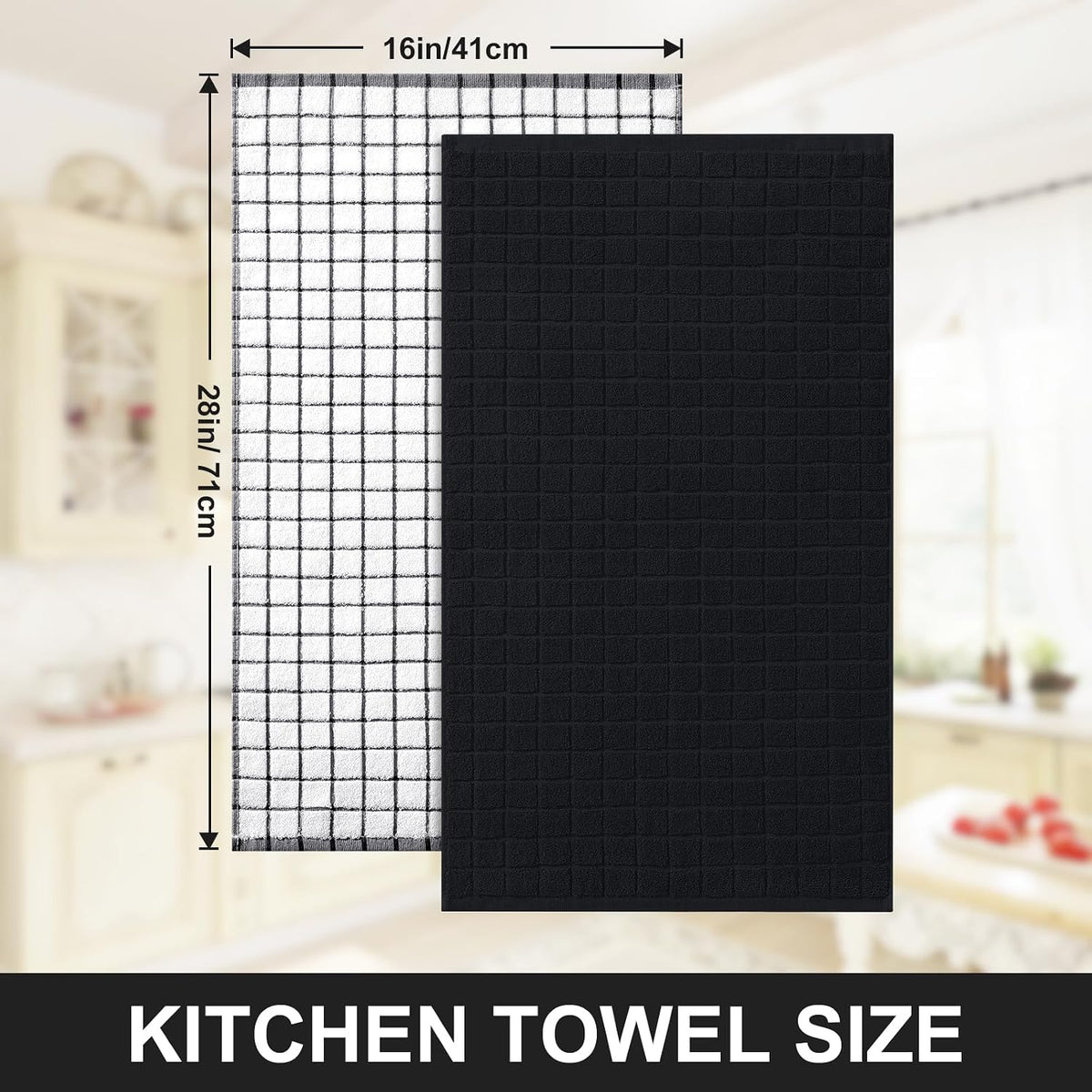 Homaxy Large Premium Cotton Kitchen Towels 16"x 28", 12 Pack, Black | Natural Ring Spun 390 GSM Dish Towels, Super